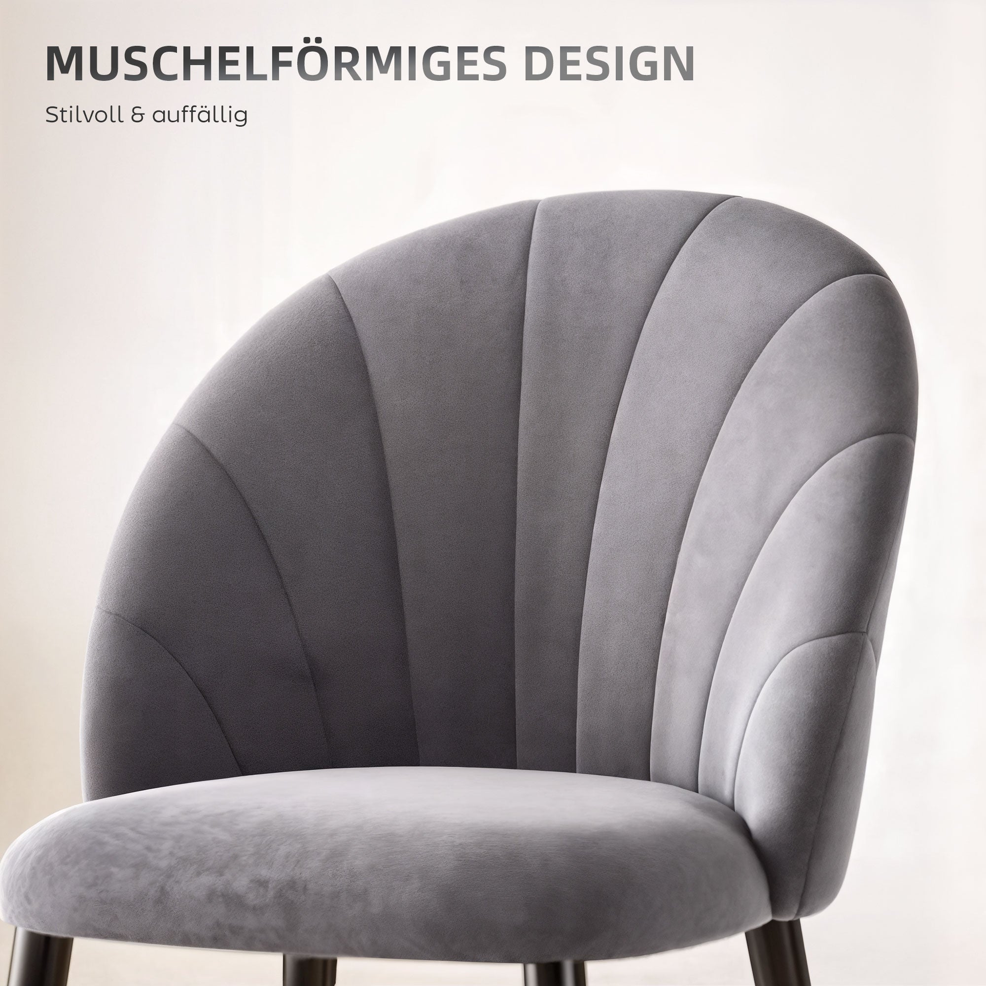 Dining Chairs Set of 2 Kitchen Chair with Shell-Shaped Back, Velvet-Like, Upholstered Armchair with Footrest, Chairs, Living Room Chair with Steel Legs for Dining Table, Gray