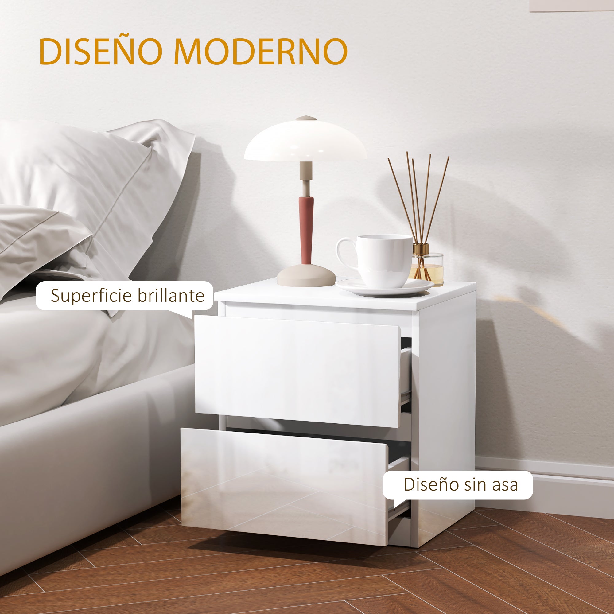 Modern Nightstand Bedside Table with 2 Drawers Night Stand Side Table for Bedroom Living Room 40x34x45 cm Glossy White