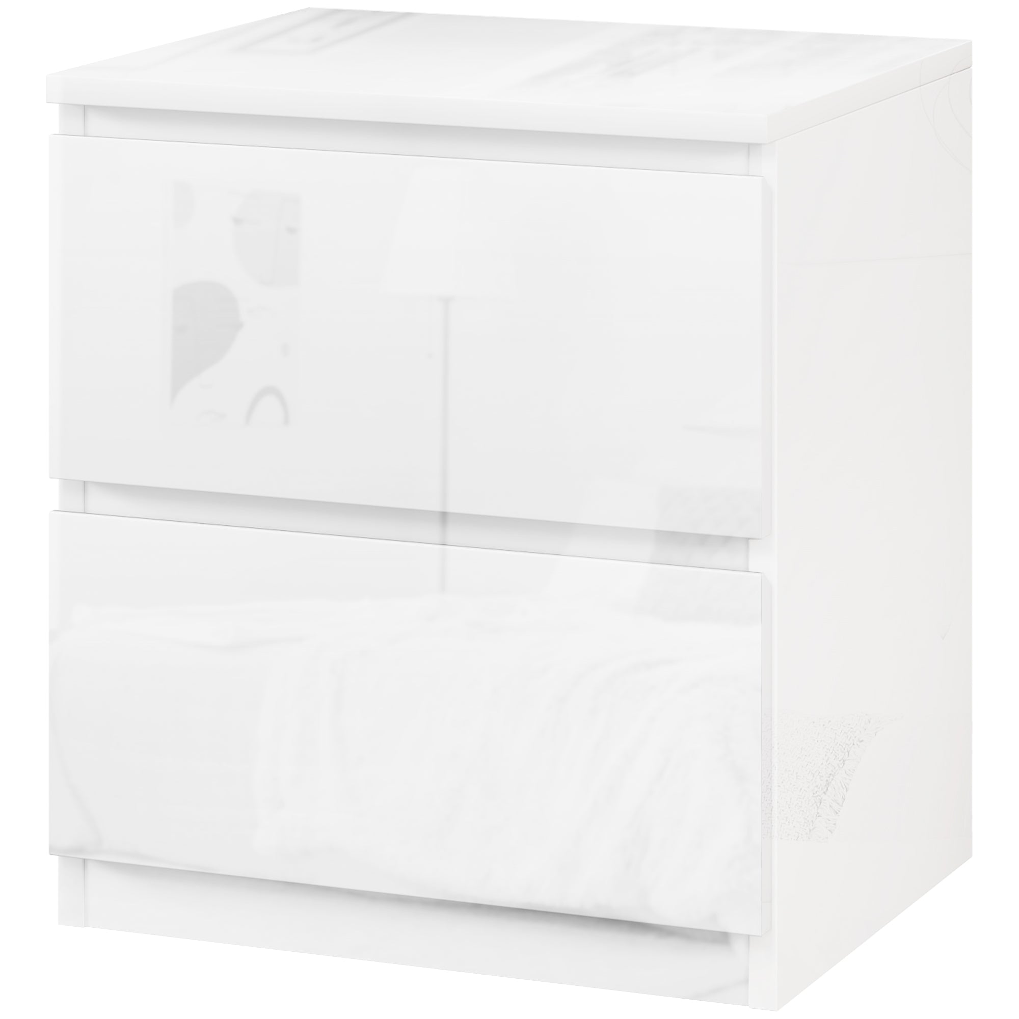 Modern Nightstand Bedside Table with 2 Drawers Night Stand Side Table for Bedroom Living Room 40x34x45 cm Glossy White