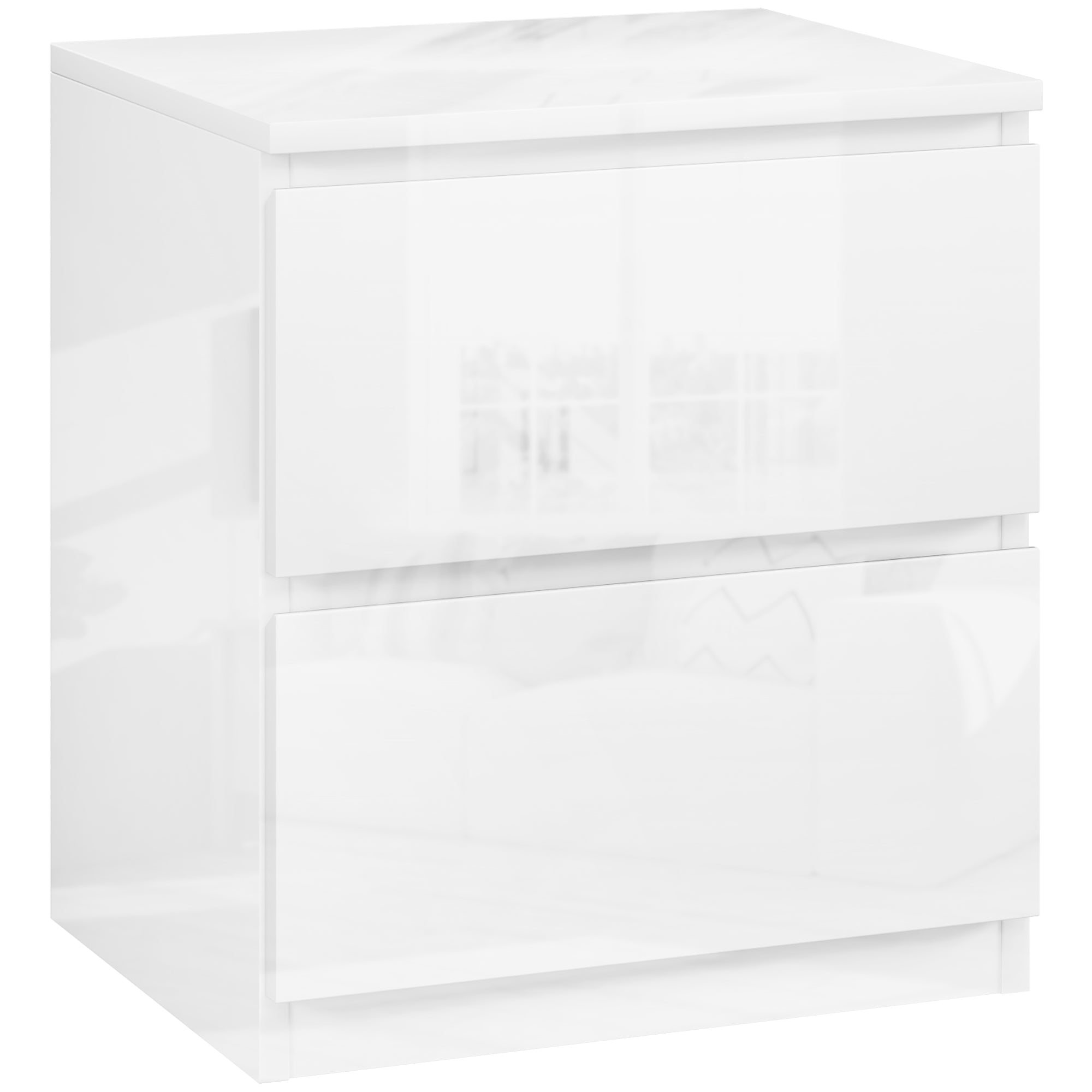 Modern Nightstand Bedside Table with 2 Drawers Night Stand Side Table for Bedroom Living Room 40x34x45 cm Glossy White