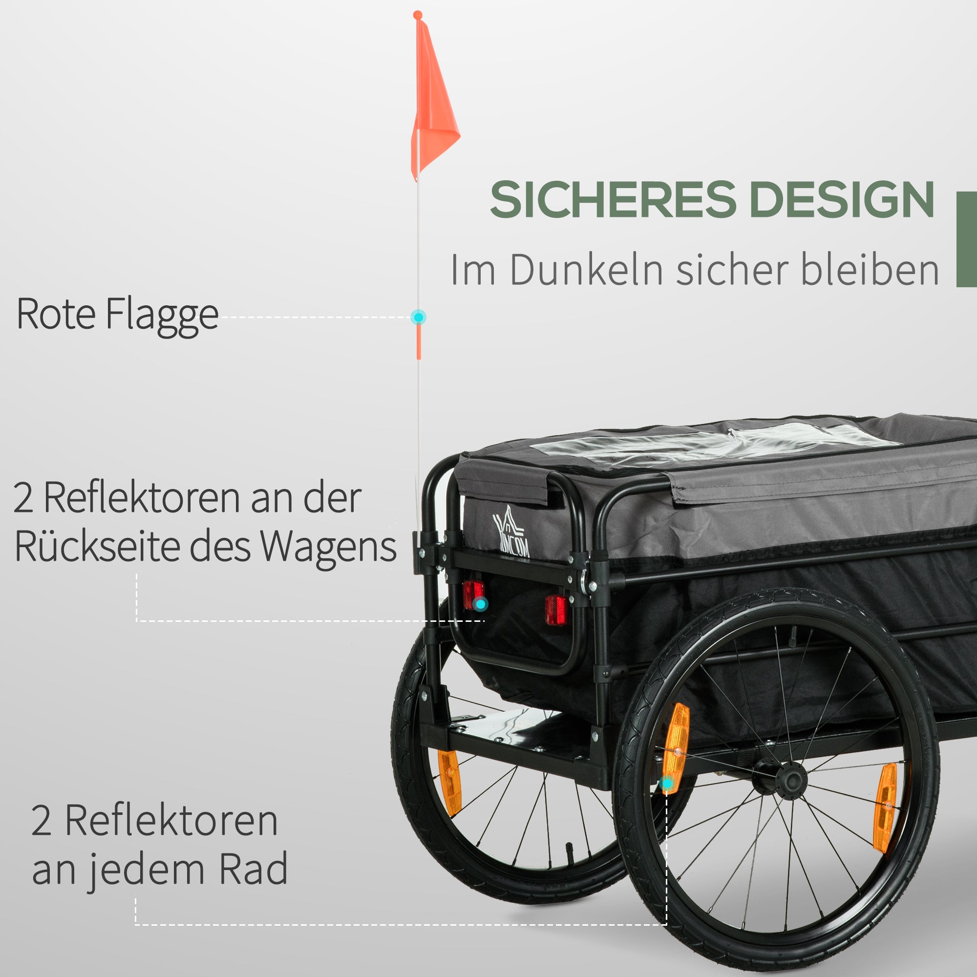 Bike Trailer Cargo Trailer with Brake, Transporter up to 40kg Load Capacity, Transport Trailer Trailer for Bike Handcart 130 x 64 x 64/103cm