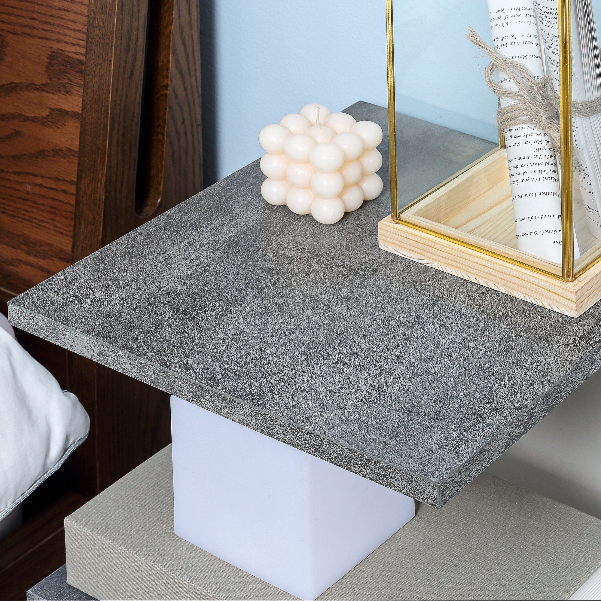 Nightstand Side Table with Wheels Coffee Table in Modern Design Coffee Table with 3 Shelves for Bedroom Living Room Gray White 35 x 29.5 x 65.5 cm