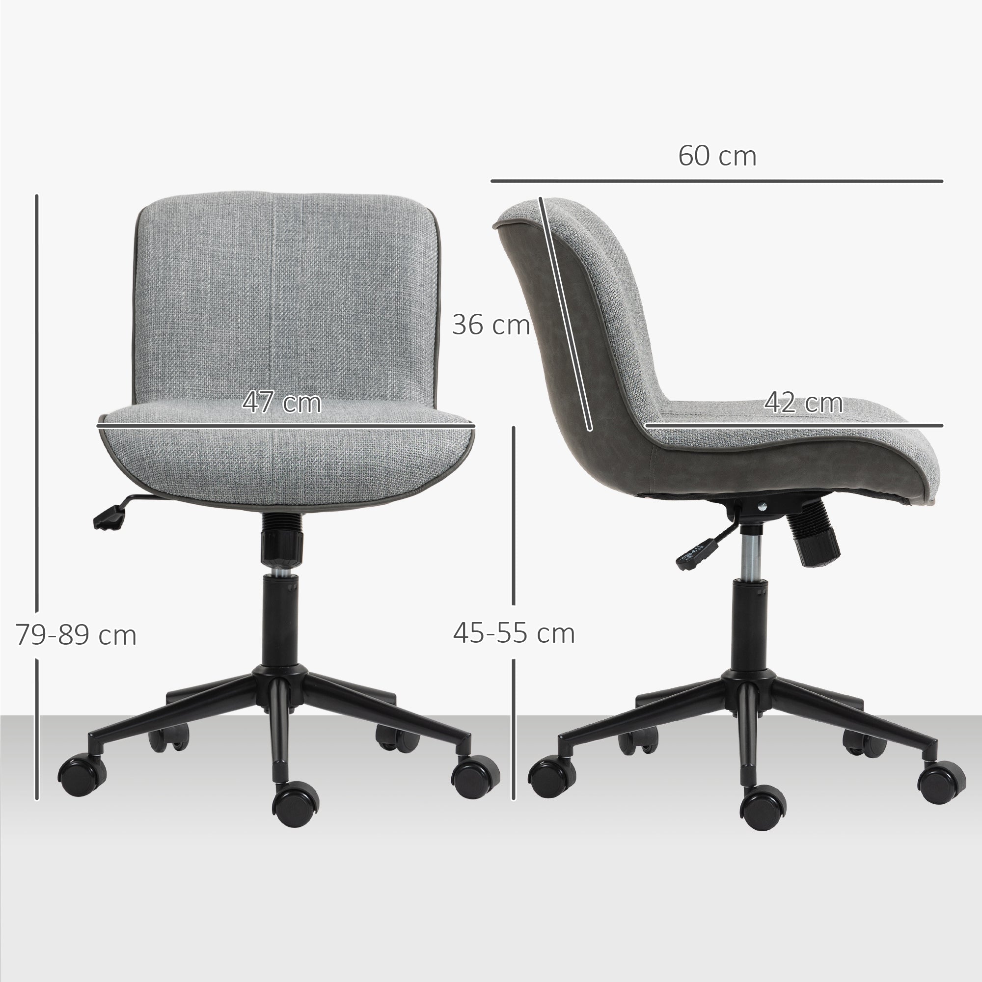 Desk Chair, Height Adjustable Home Office Chair without Armrest, Swivel Office Chair with Tilt Function, Office Chair with Linen Look for Bedroom, Dark Gray
