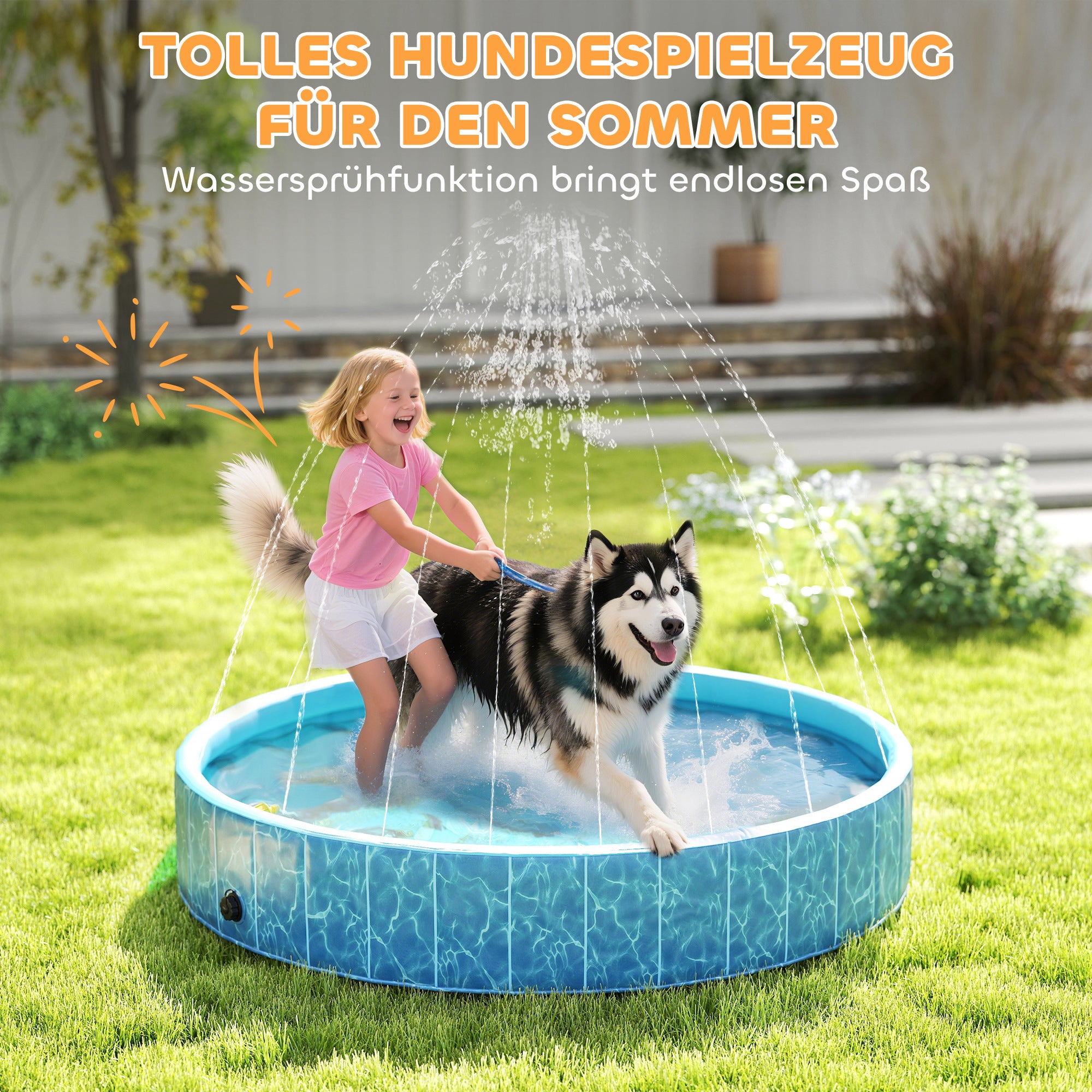 Foldable Dog Pool with Fountain and Water Cushion Design Ø160 x 30 cm Non-Slip Dog Bathtub Swimming Pool for Dogs and Cats
