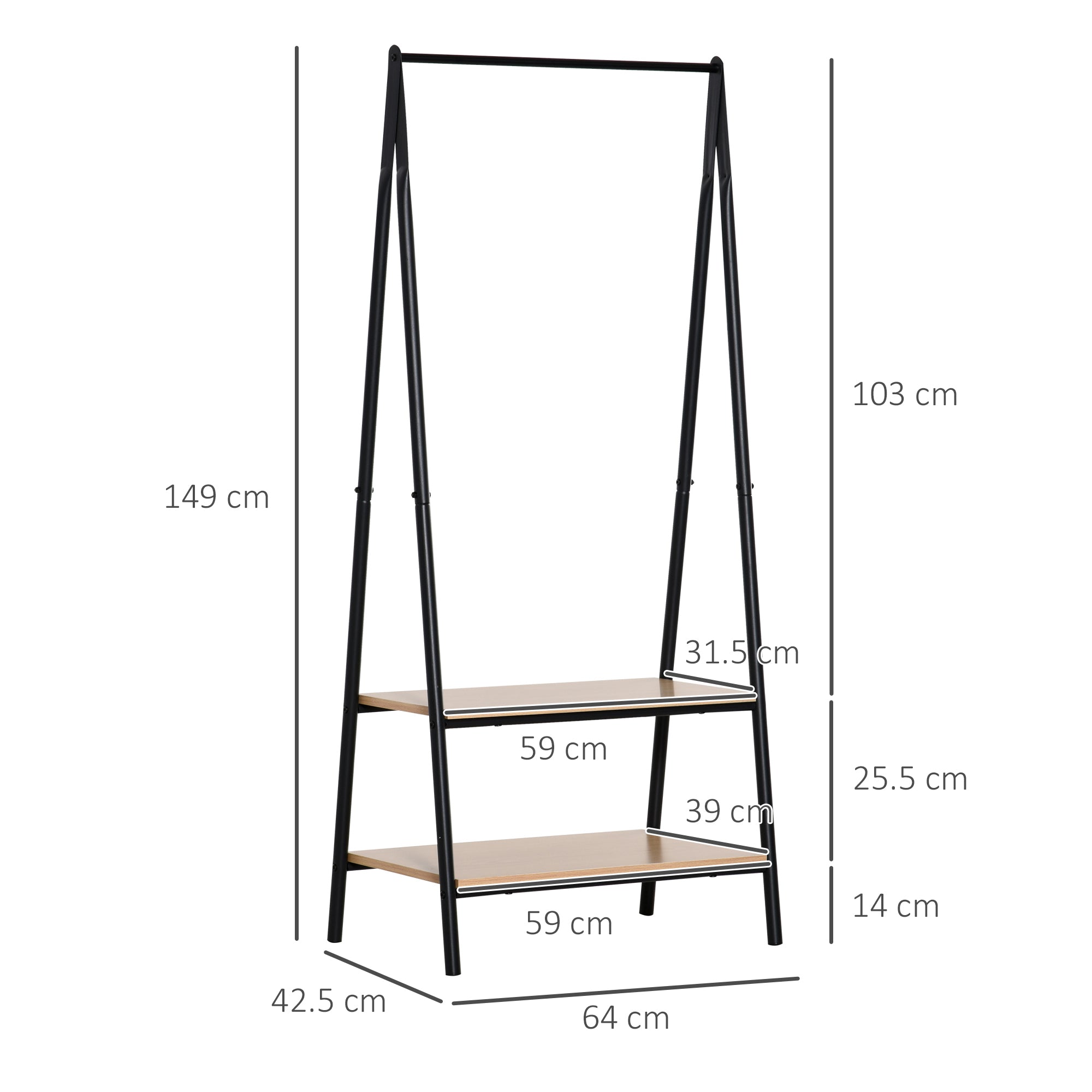 Coat Rack Garment Rack Clothes Rail with Shoe Shelf Laundry Rack Metal + Wood Black + Natural 64 x 42.5 x 149 cm