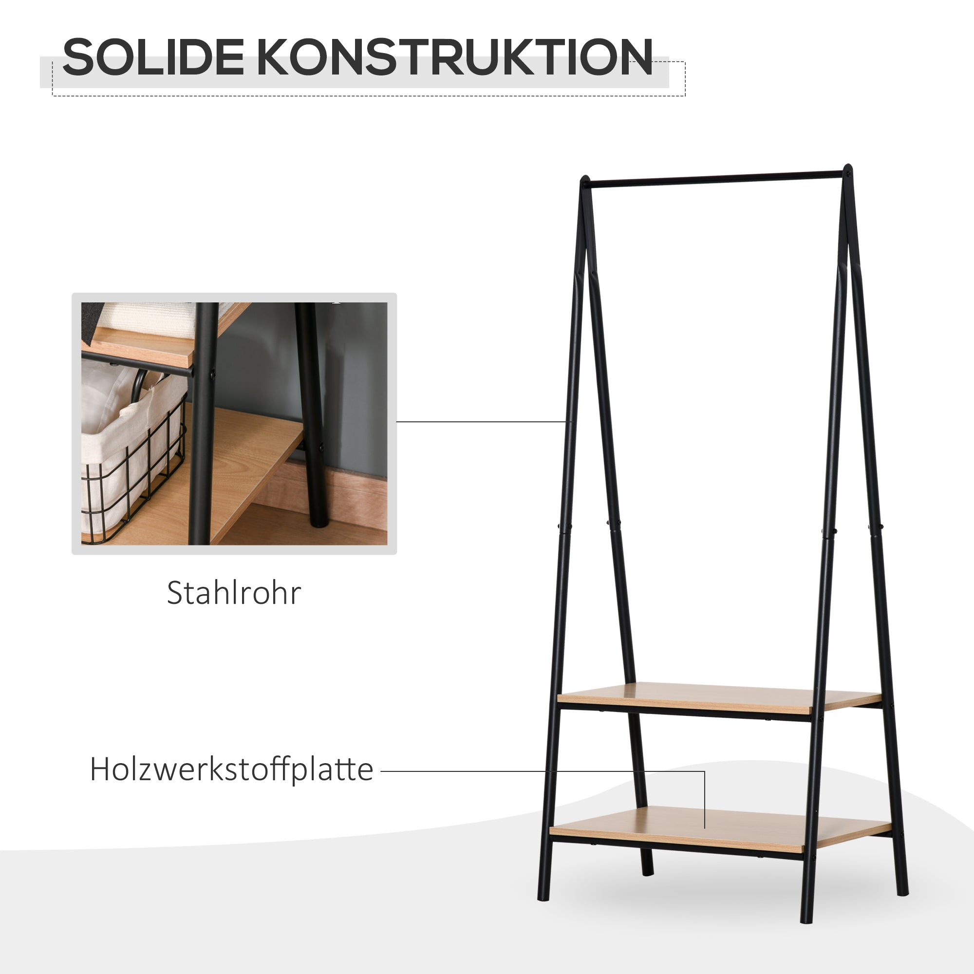 Coat Rack Garment Rack Clothes Rail with Shoe Shelf Laundry Rack Metal + Wood Black + Natural 64 x 42.5 x 149 cm