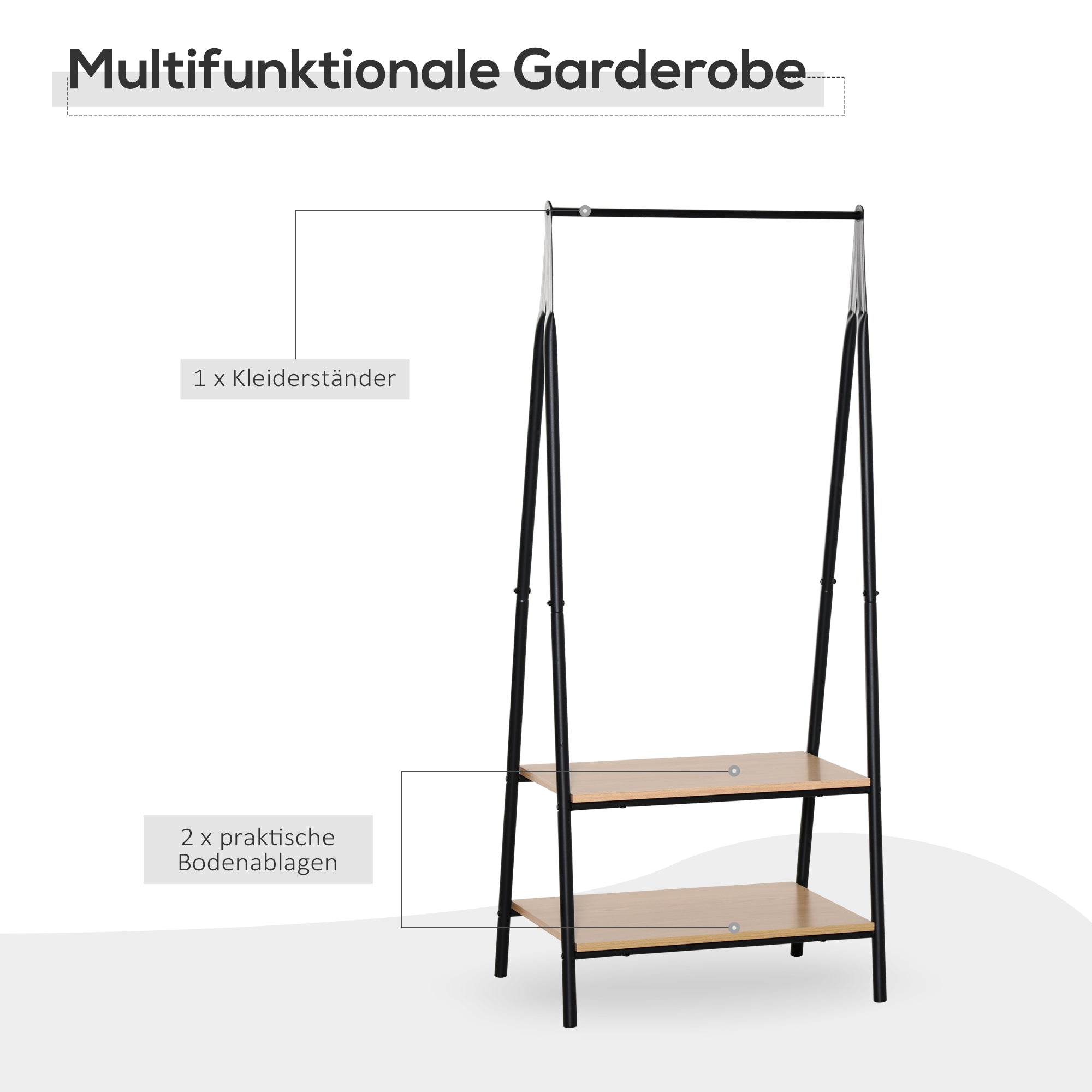 Coat Rack Garment Rack Clothes Rail with Shoe Shelf Laundry Rack Metal + Wood Black + Natural 64 x 42.5 x 149 cm