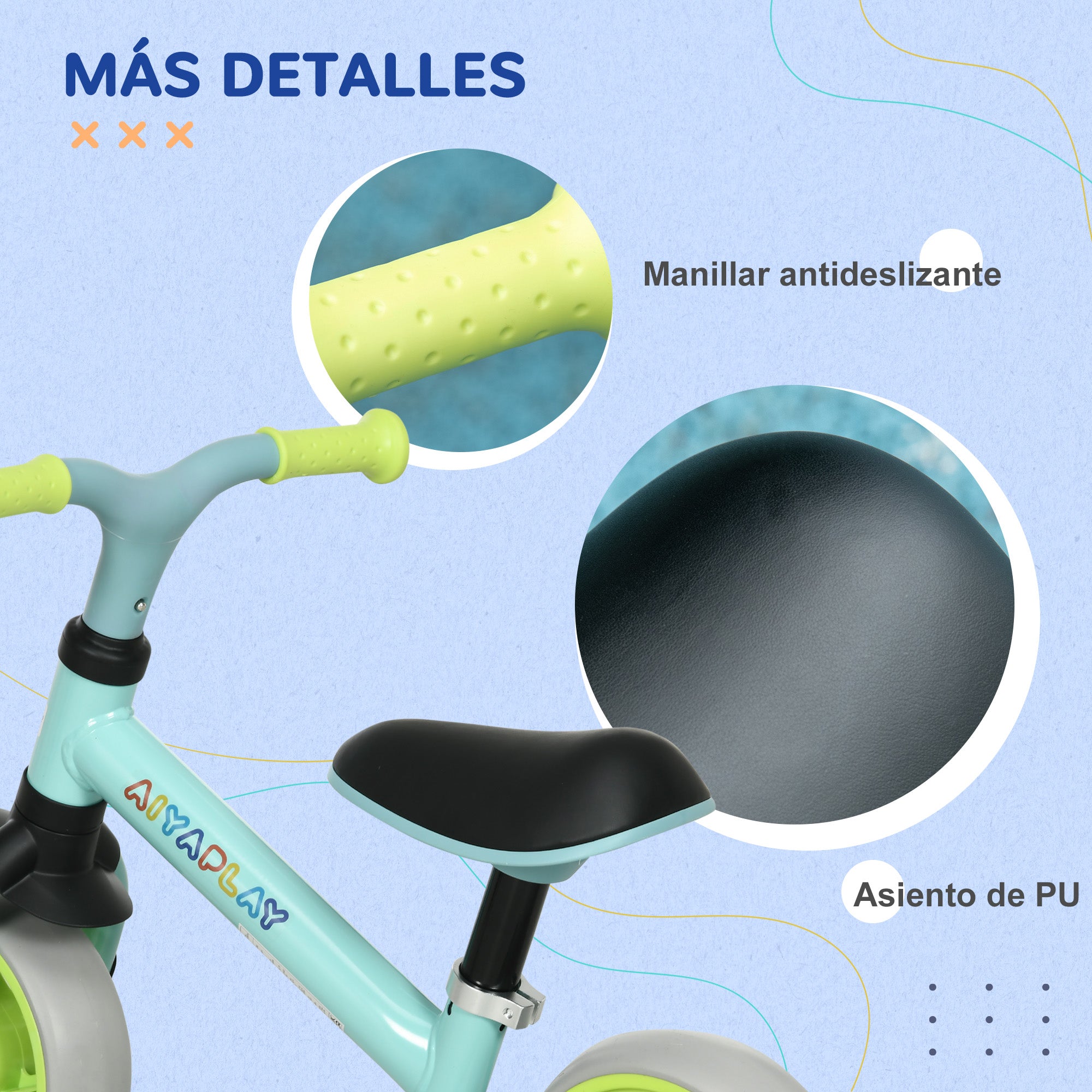Balance Bike for Children 18-48 Months Adjustable Height Seat Load 25 kg 66.5x34x47 cm Green and Turquoise