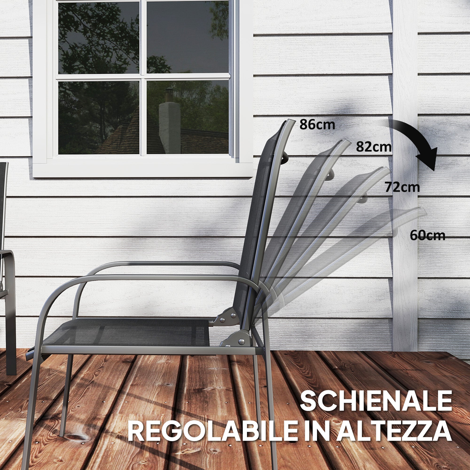 4-Piece Garden Lounge Set with 2-Seater Outdoor Loveseat with Adjustable Backrest, 2 Chairs, and Glass Coffee Table, Steel and Textilene Waterproof Furniture Set, Black