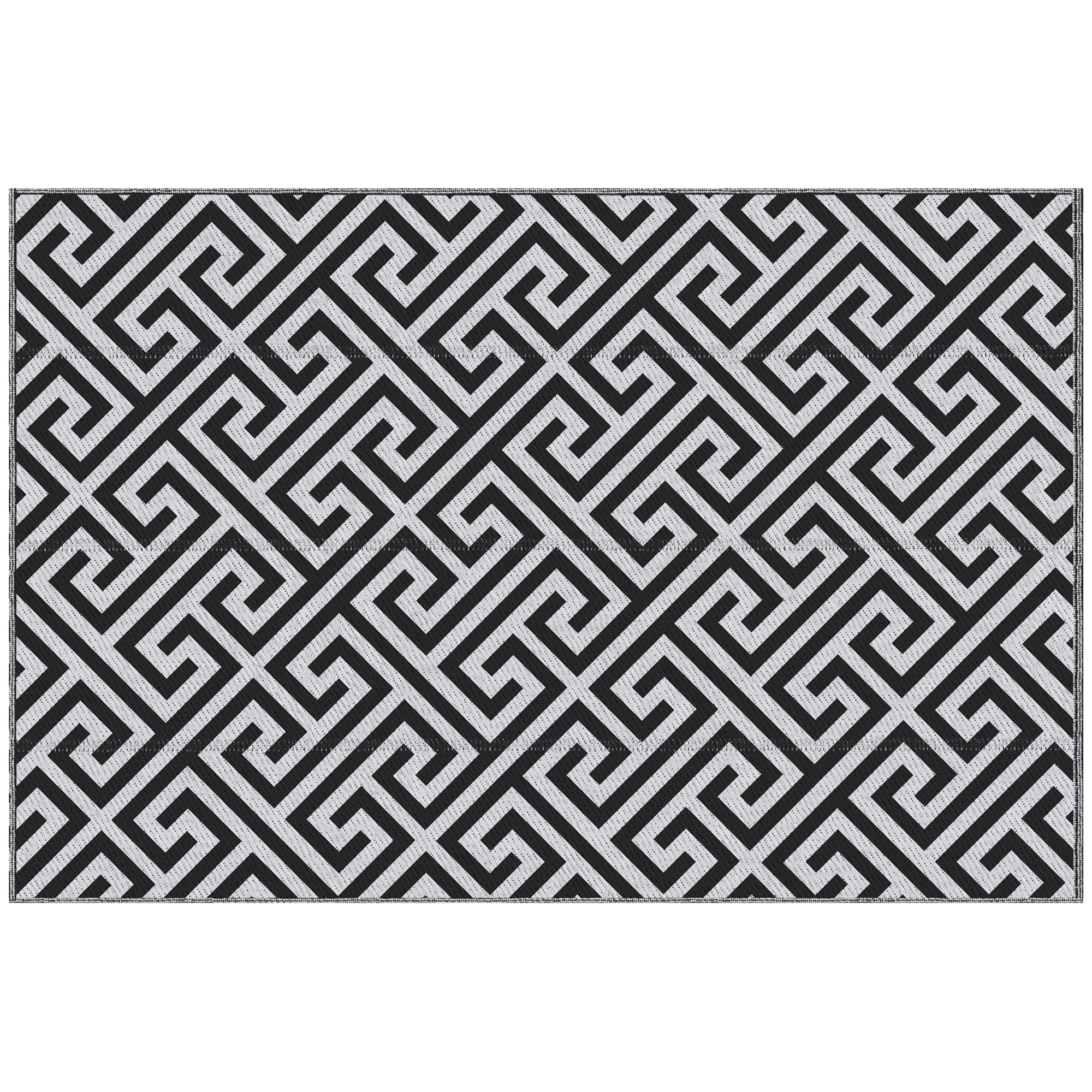 Outdoor Rug, Plastic Rug with Reversible Design, Water-Resistant Balcony Rug, for Patio, Camping, Black+White, 152 x 243 cm