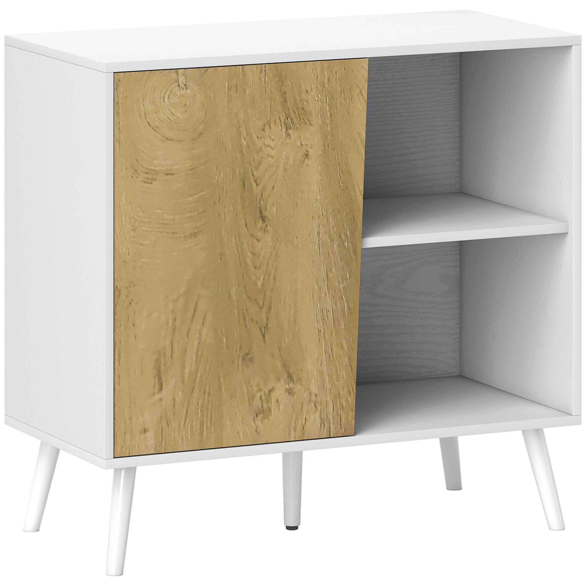 Modern Sideboard Buffet with Cabinet and Compartment with 3-Level Adjustable Shelves, Modern Furniture with Pine Wood Legs, 80x39x76 cm, White