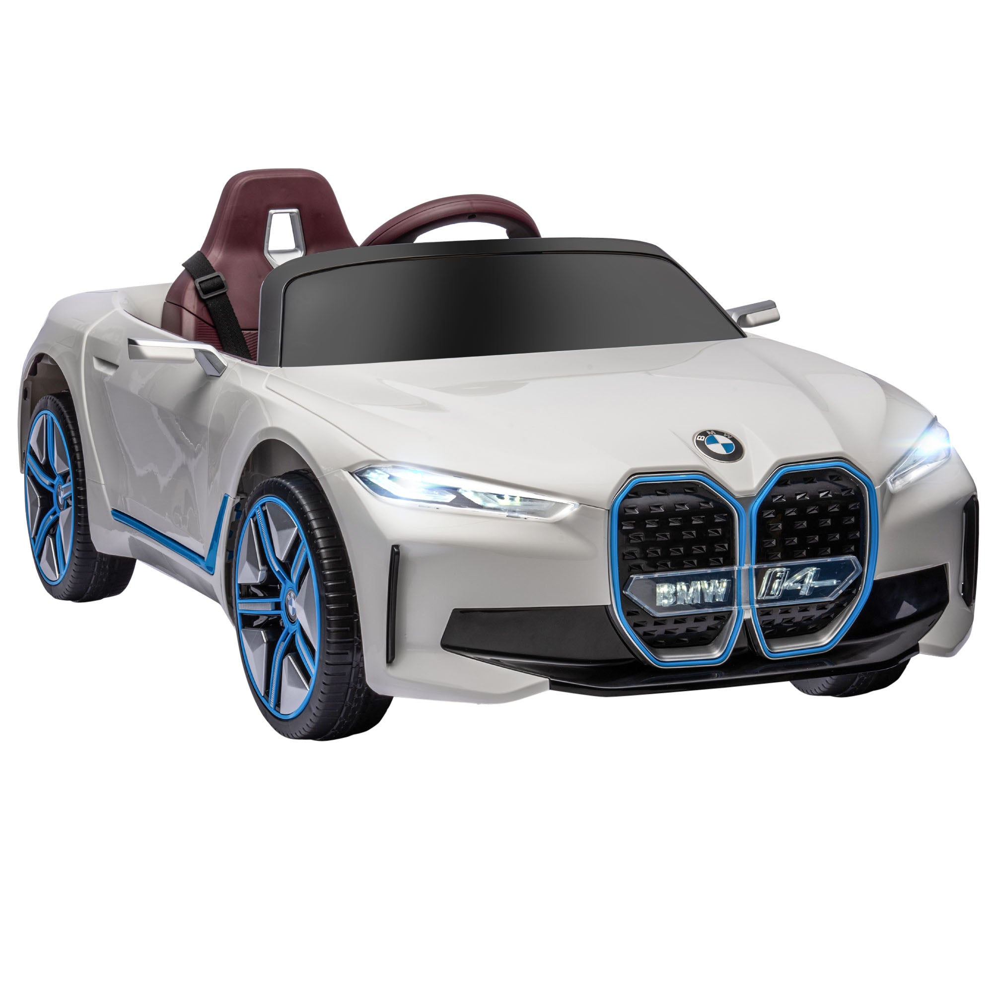 Kids Electric Car, Ride-On Car with Remote Control, Portable Battery, BMW Toy Car with Headlights, MP3 Player, Safety Belt, 3-5 km/h, for Kids 3-5 Years, White