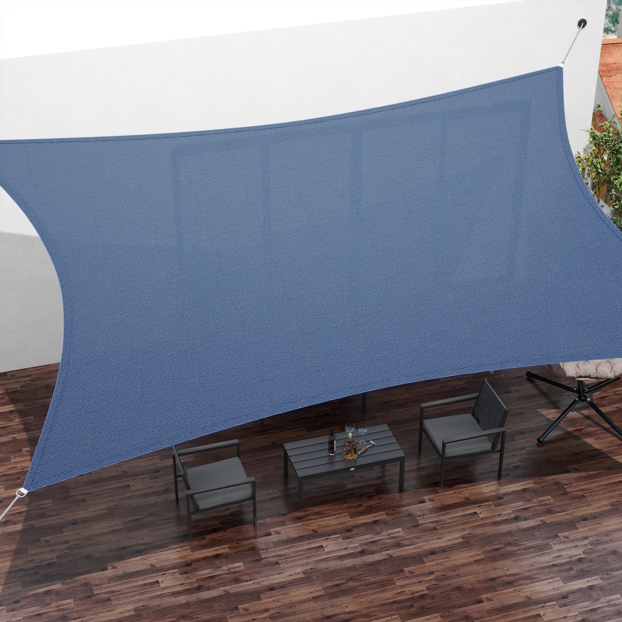 Rectangular Shade Sail 4x6 m Patio Shade with Anti-UV Stainless Steel Ring and Nylon Ropes for Garden Patio Blue