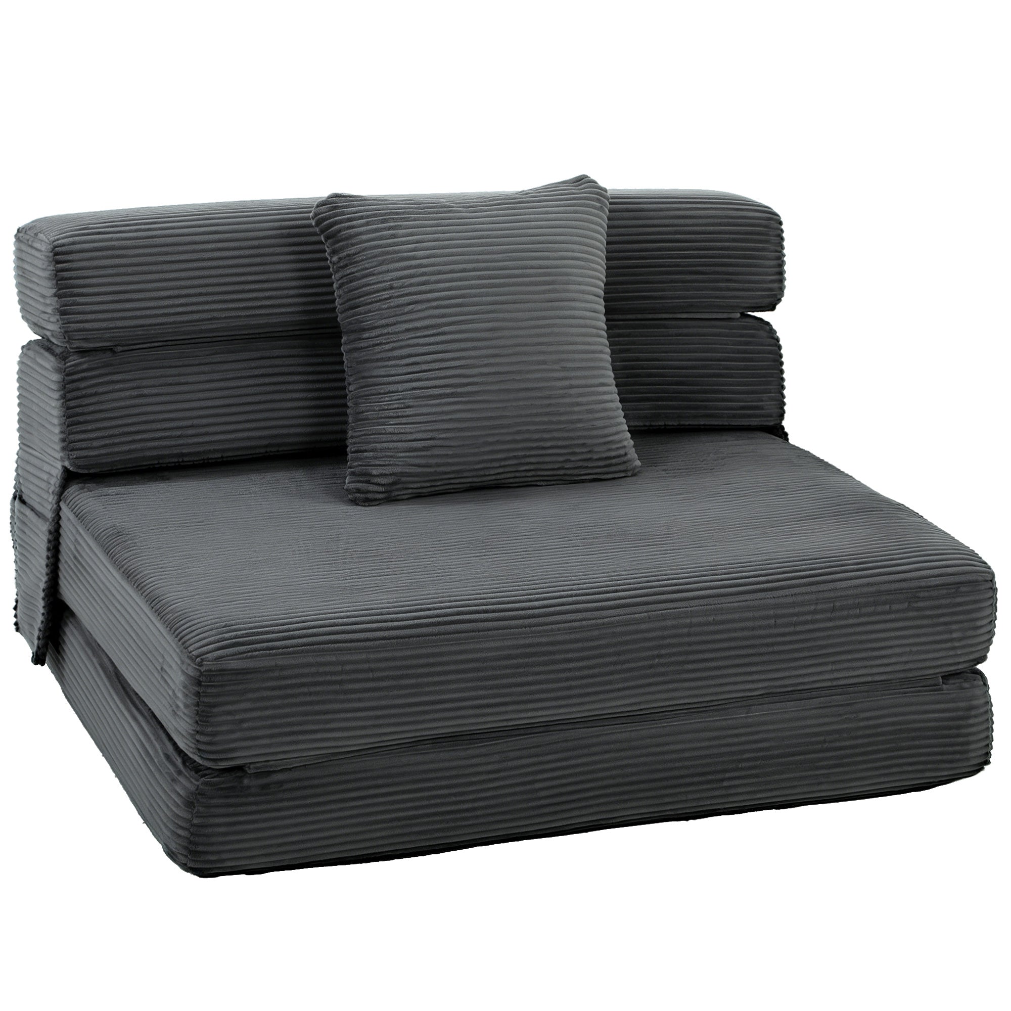2-in-1 Folding Sleeper Chair — Foldable Sofa Bed with Corduroy Upholstery, Padded Folding Mattress, Guest Floor Chair for Bedroom & Living Room, 39.4 x 29.9 x 24.4 in, Dark Gray