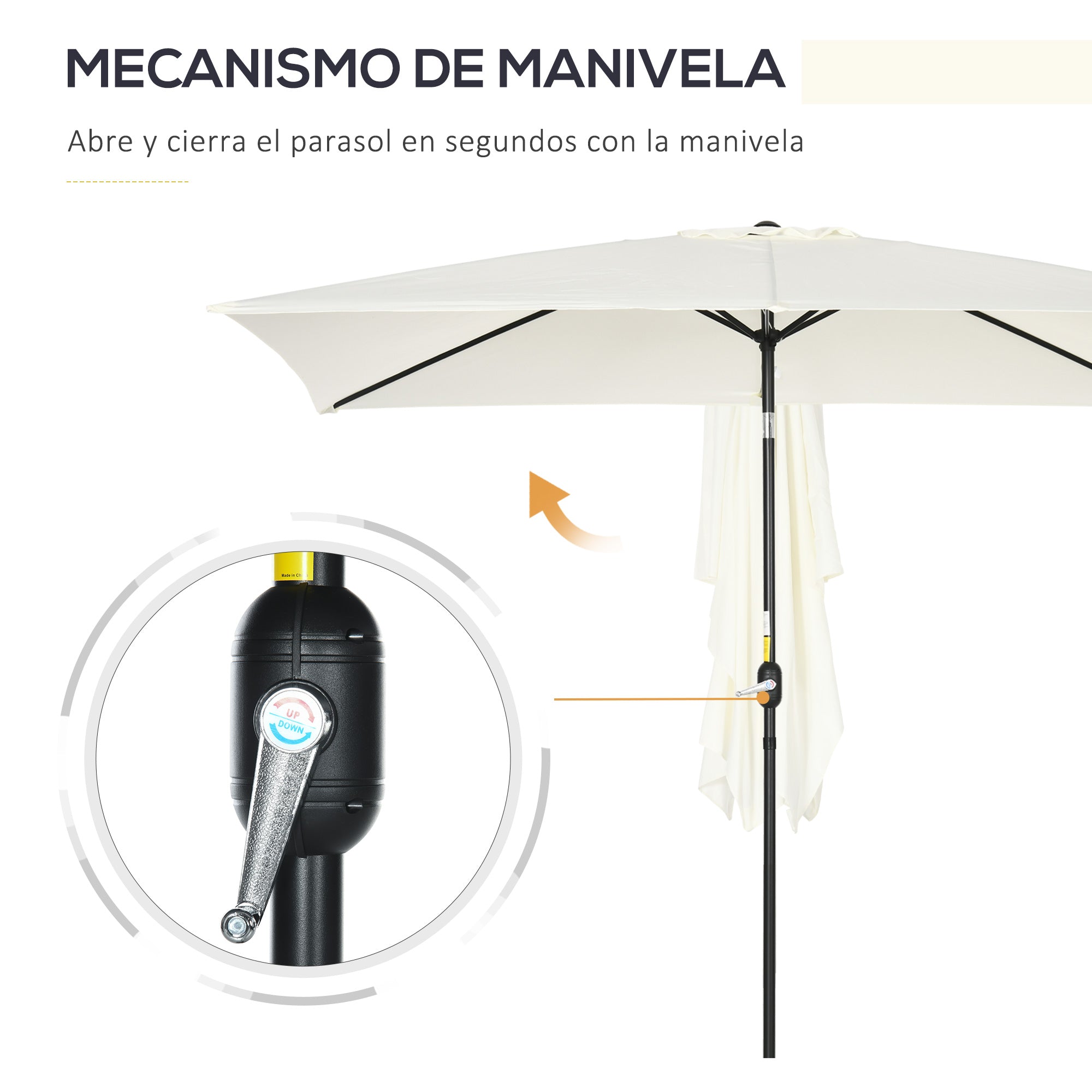 Aluminum Umbrella 200x300x253 cm Rectangular Garden Parasol with Crank and Removable Anti-UV Post for Terrace Pool Patio Outdoor Cream