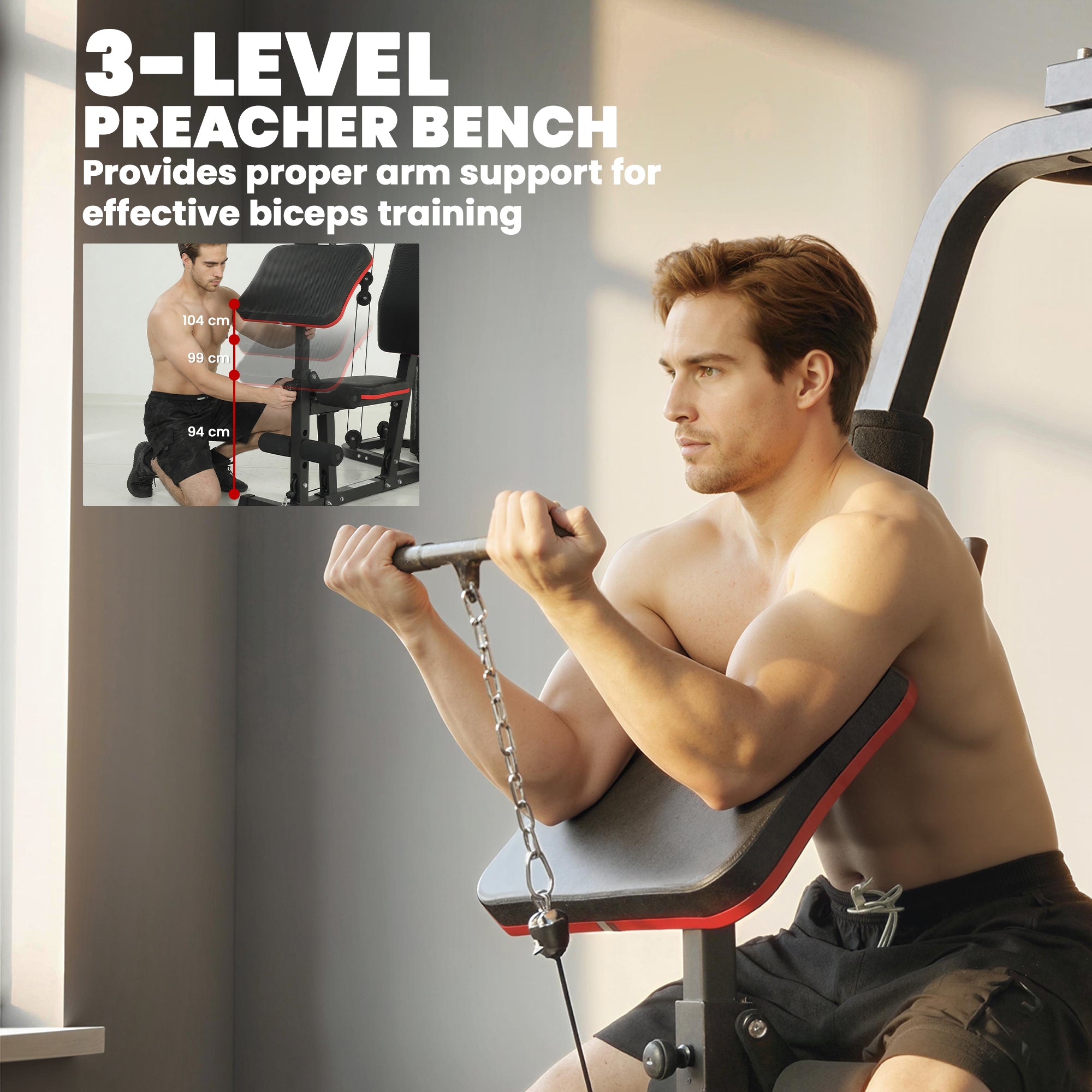 SPORTNOW Multi-Station Home Gym with 143 lb Weight Stack, Smith Machine, Lat Pulldown, Adjustable Preacher Bench & Leg Trainer — Supports up to 265 lb