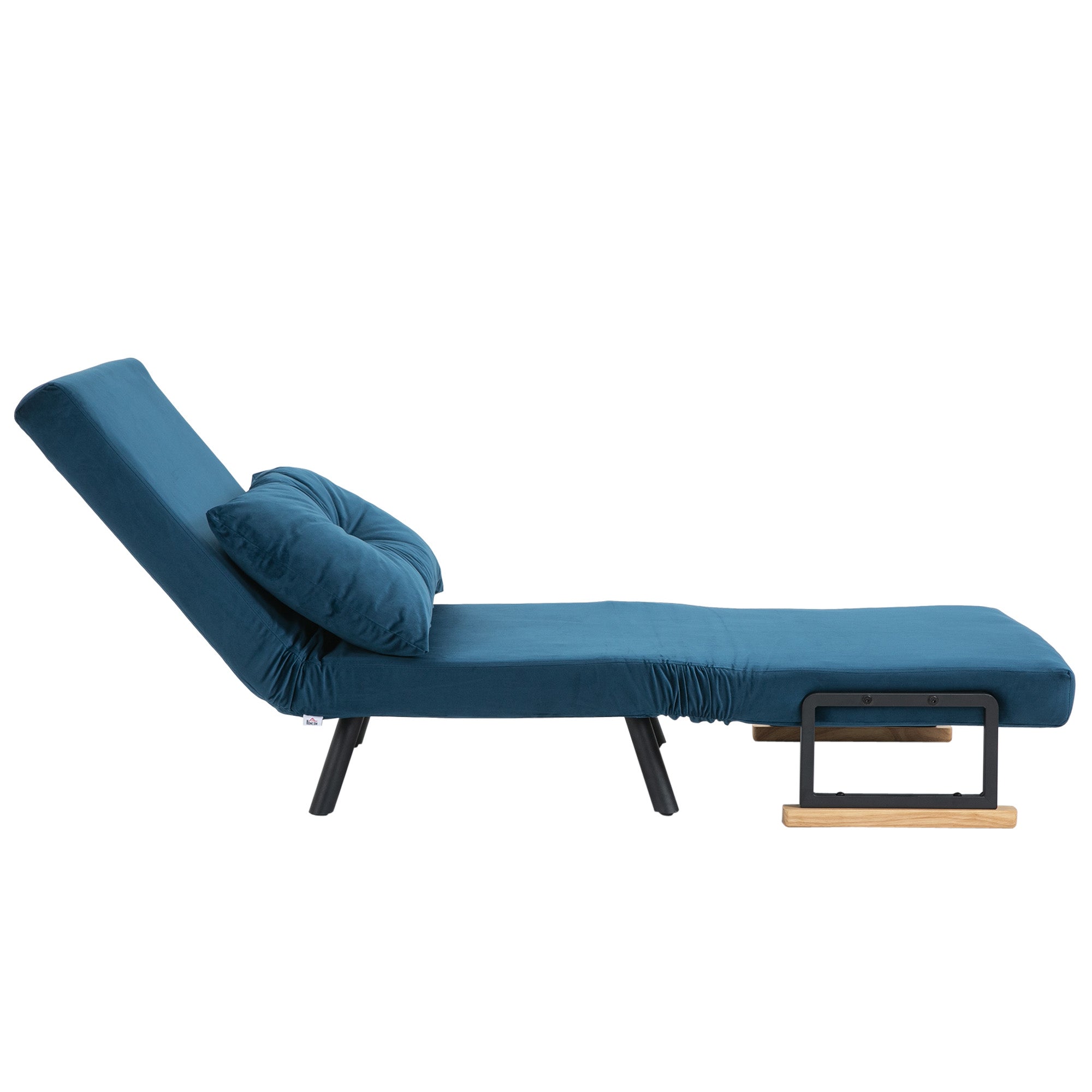 Sleeper Chair 3-in-1 Convertible Chair Bed, Blue Folding Sofa Bed with 5-Position Adjustable Backrest, Velvet-Look Recliner Chair with Pillow and Rubberwood Armrests for Living Room