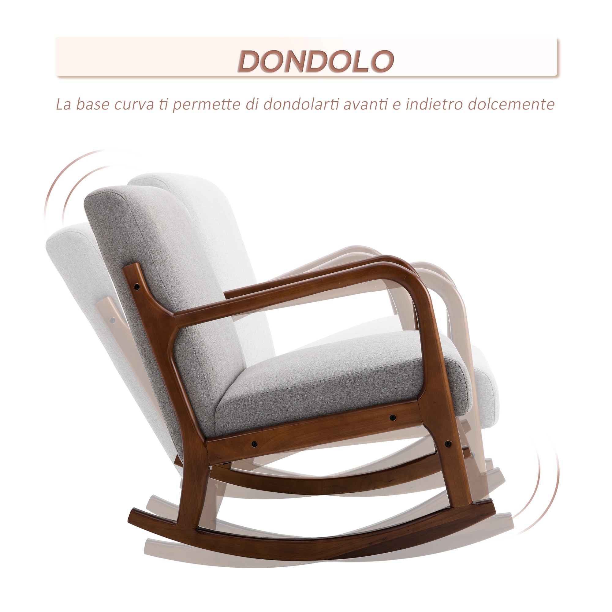 Upholstered Rocking Chair, Vintage Design in Wood and Gray Polyester, for Indoor, Office, Living Room, 64x86x80cm