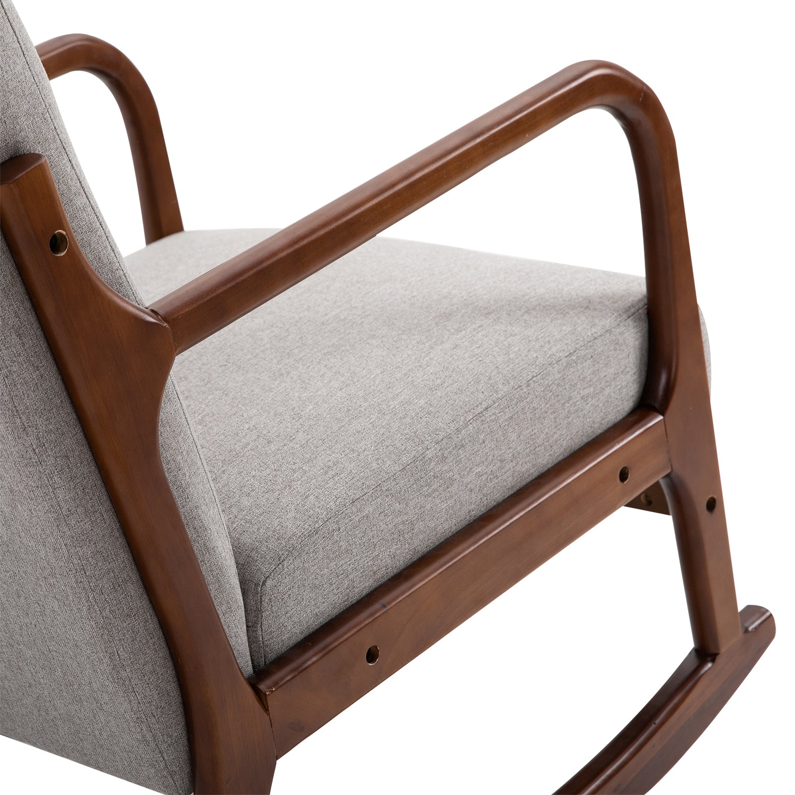 Upholstered Rocking Chair, Vintage Design in Wood and Gray Polyester, for Indoor, Office, Living Room, 64x86x80cm