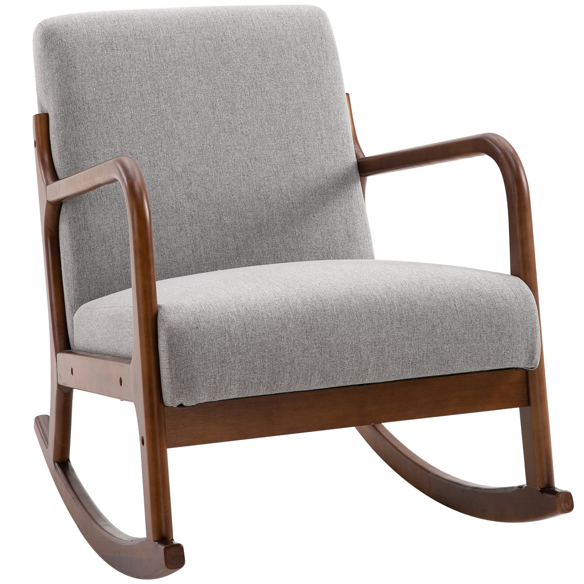 Upholstered Rocking Chair, Vintage Design in Wood and Gray Polyester, for Indoor, Office, Living Room, 64x86x80cm