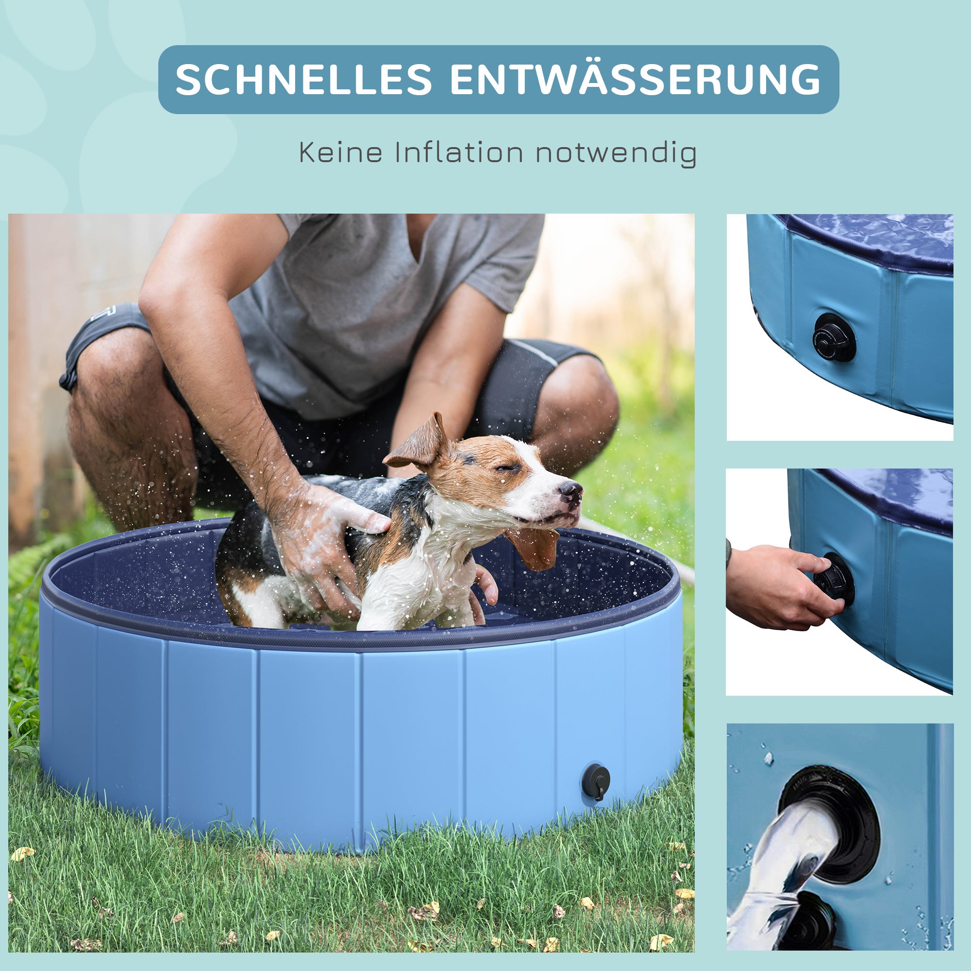 Foldable Dog Bath Tub Dog Pool Splash Pool Swimming Pool Water Basin for Dogs and Cats Plastic+Wood Blue Ø100 x H30 cm