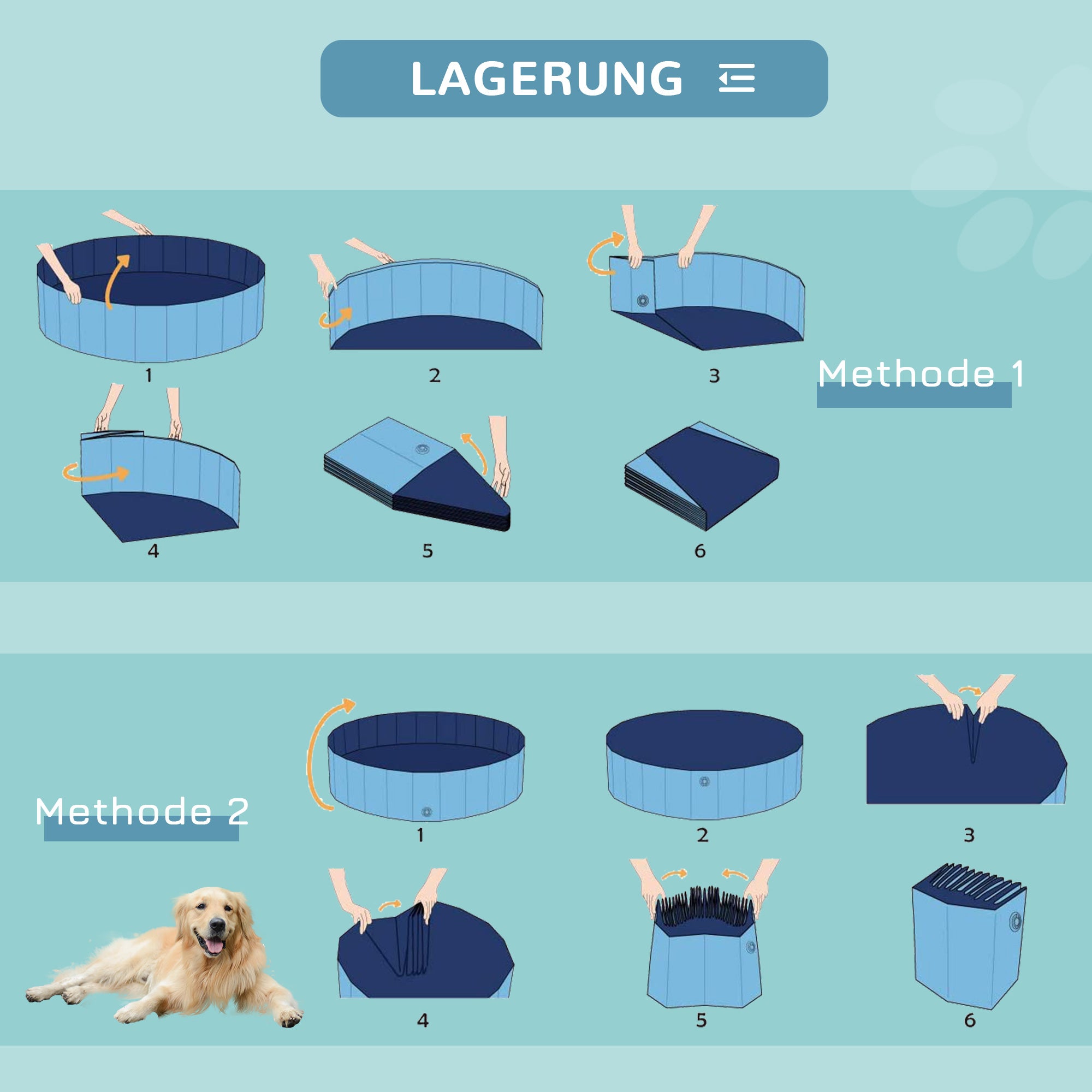 Foldable Dog Bath Tub Dog Pool Splash Pool Swimming Pool Water Basin for Dogs and Cats Plastic+Wood Blue Ø100 x H30 cm