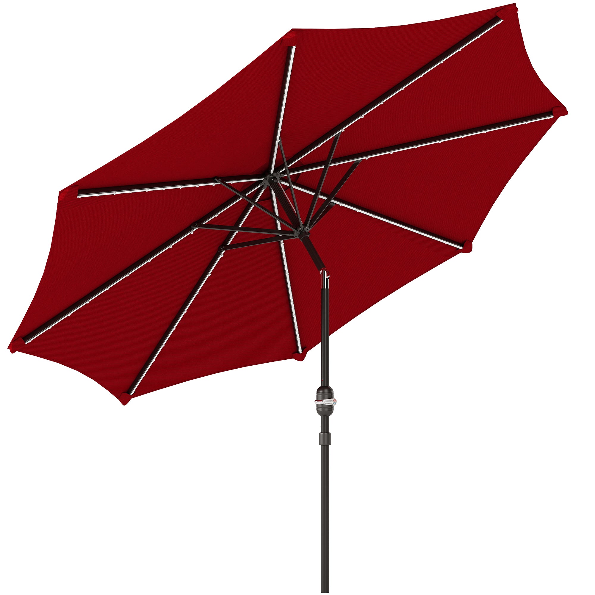 Patio Umbrella with Solar LED Lights Ø292x252 cm Garden Umbrella with Adjustable Tilt up to 45° Waterproof and Crank Parasol for Patio Pool without Base Wine Red