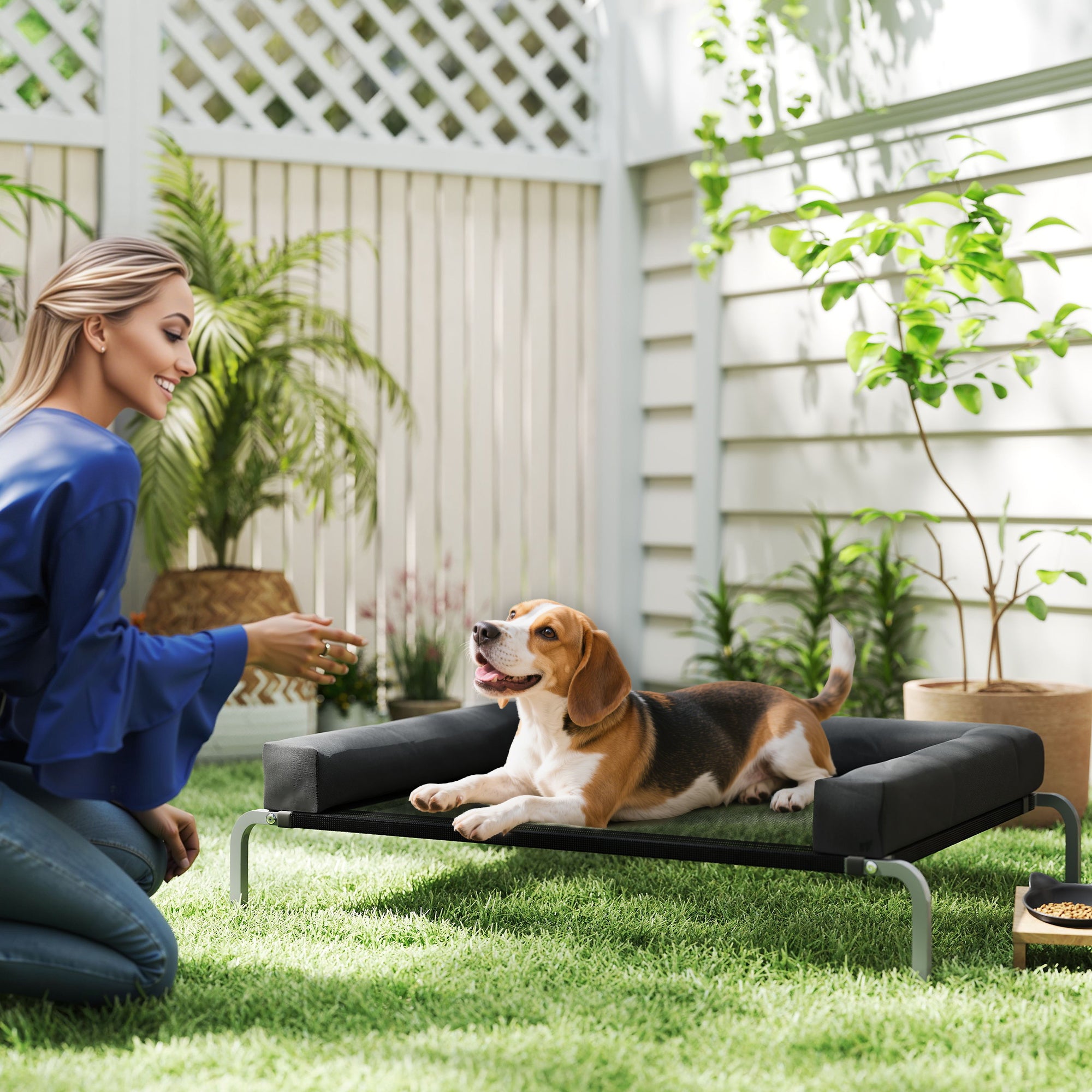 Cooling Raised Dog Bed, Portable Indoor Outdoor Dog Cot with U-Shaped Pillow, Breathable Mesh, Bite-Resistant, 110 x 75 x 30 cm, Black