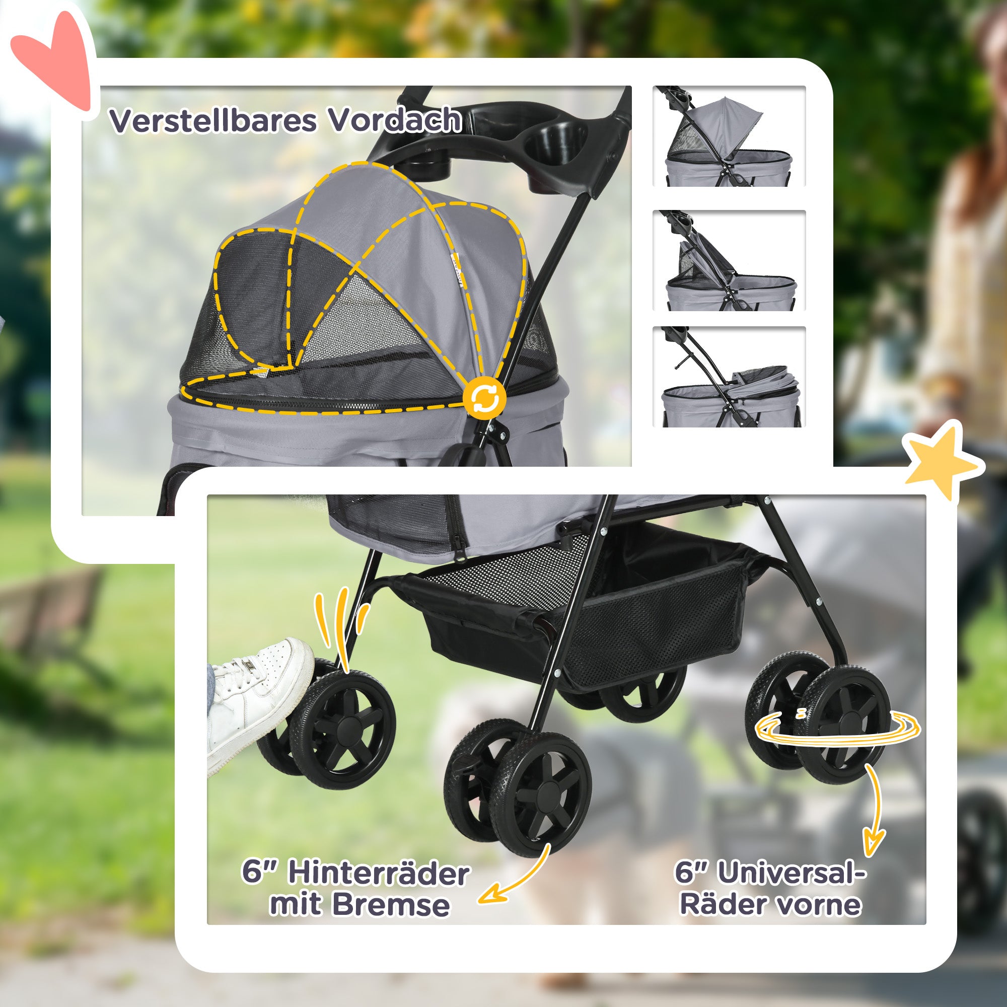 Pet Stroller Pet Stroller with Folding Function for Small Dogs and Cats Pet Cart Cat Stroller Oxford Gray 67 x 45 x 96 cm