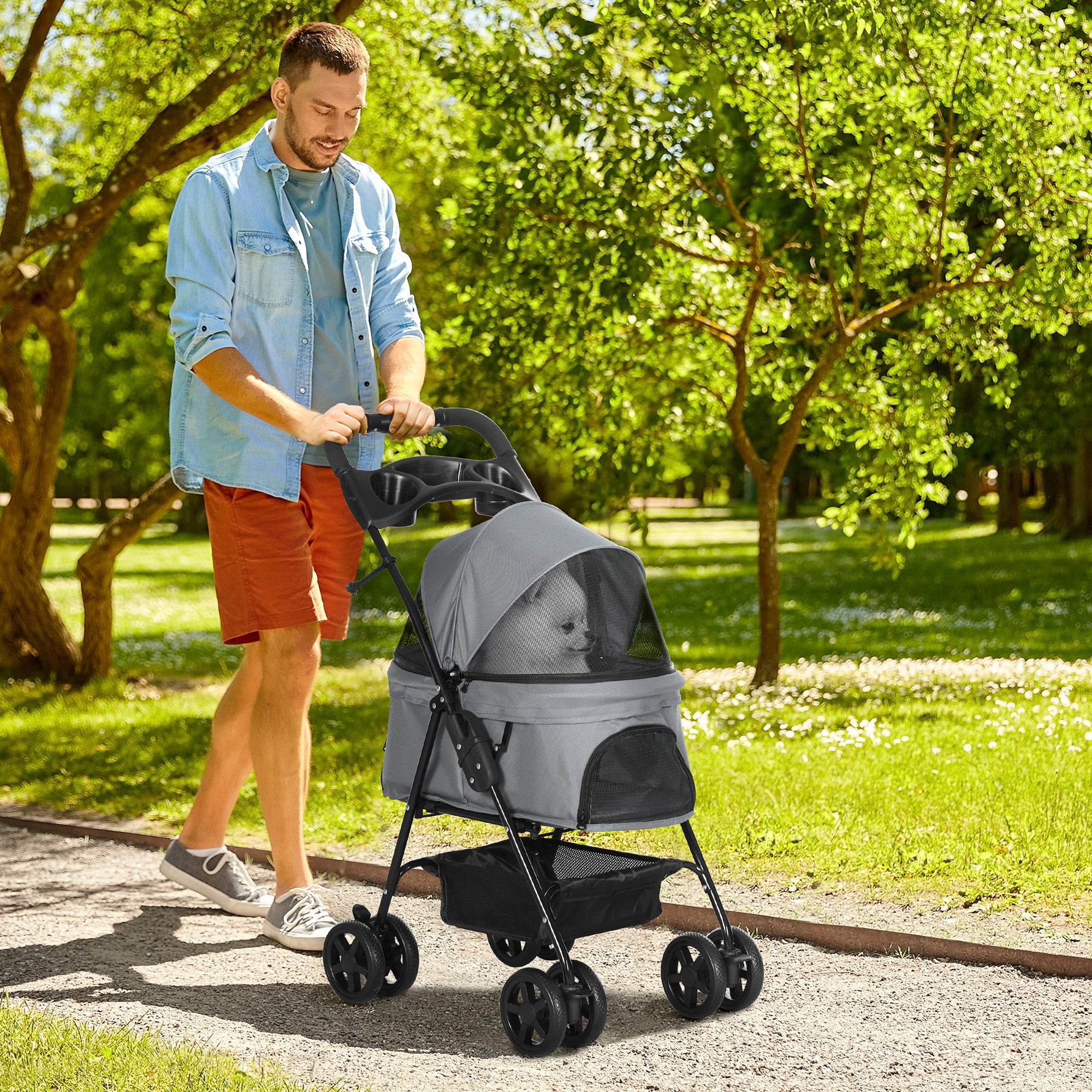 Pet Stroller Pet Stroller with Folding Function for Small Dogs and Cats Pet Cart Cat Stroller Oxford Gray 67 x 45 x 96 cm