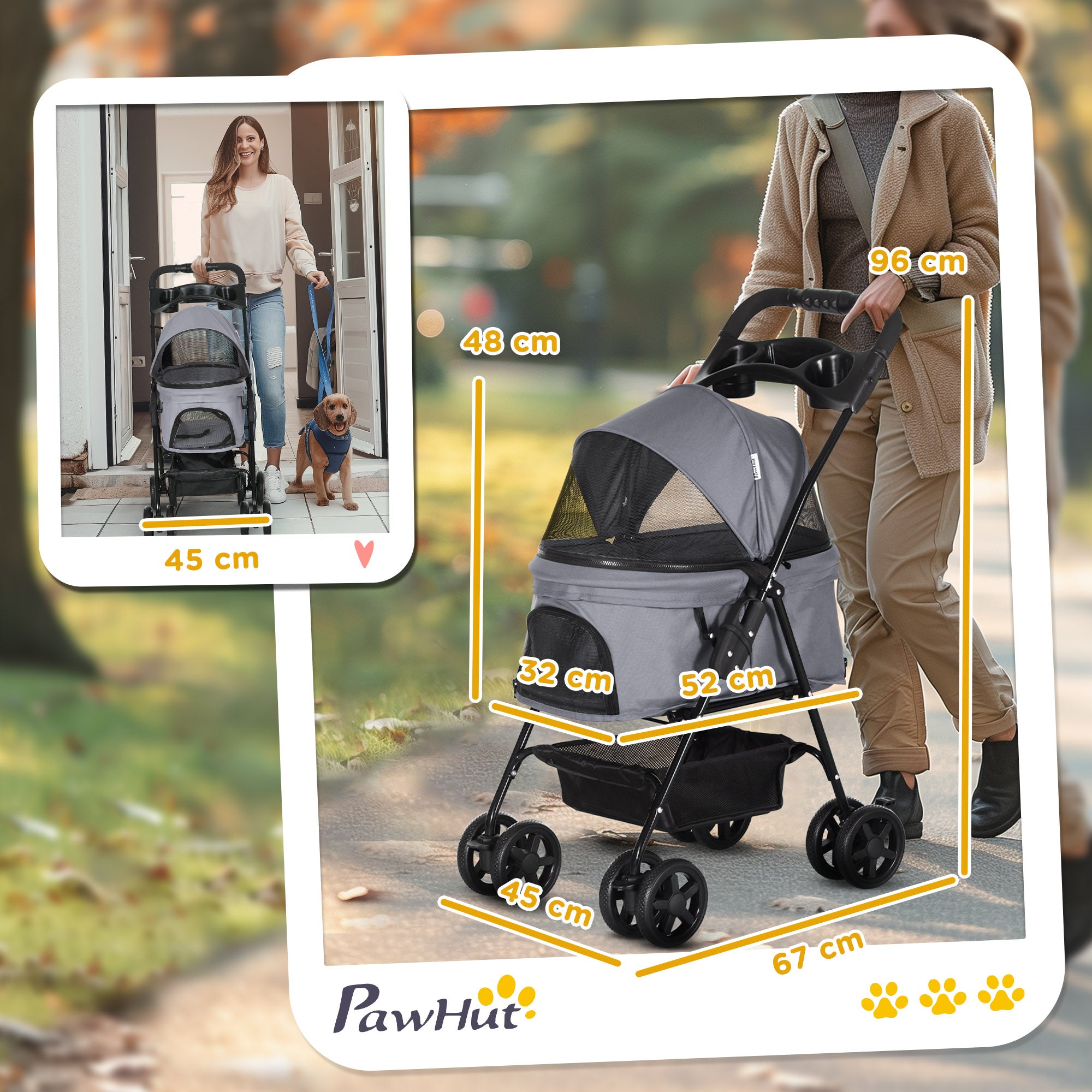 Pet Stroller Pet Stroller with Folding Function for Small Dogs and Cats Pet Cart Cat Stroller Oxford Gray 67 x 45 x 96 cm