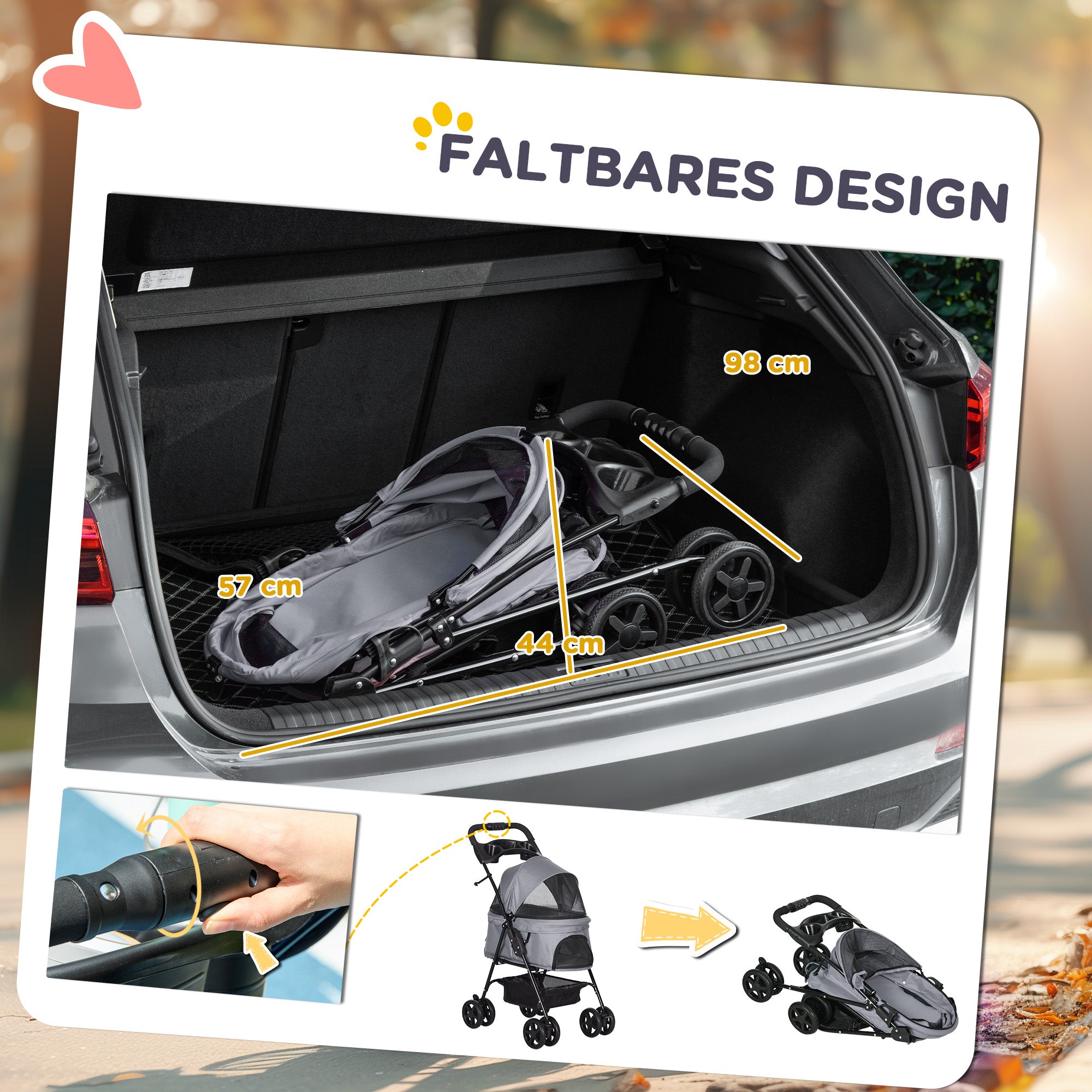 Pet Stroller Pet Stroller with Folding Function for Small Dogs and Cats Pet Cart Cat Stroller Oxford Gray 67 x 45 x 96 cm