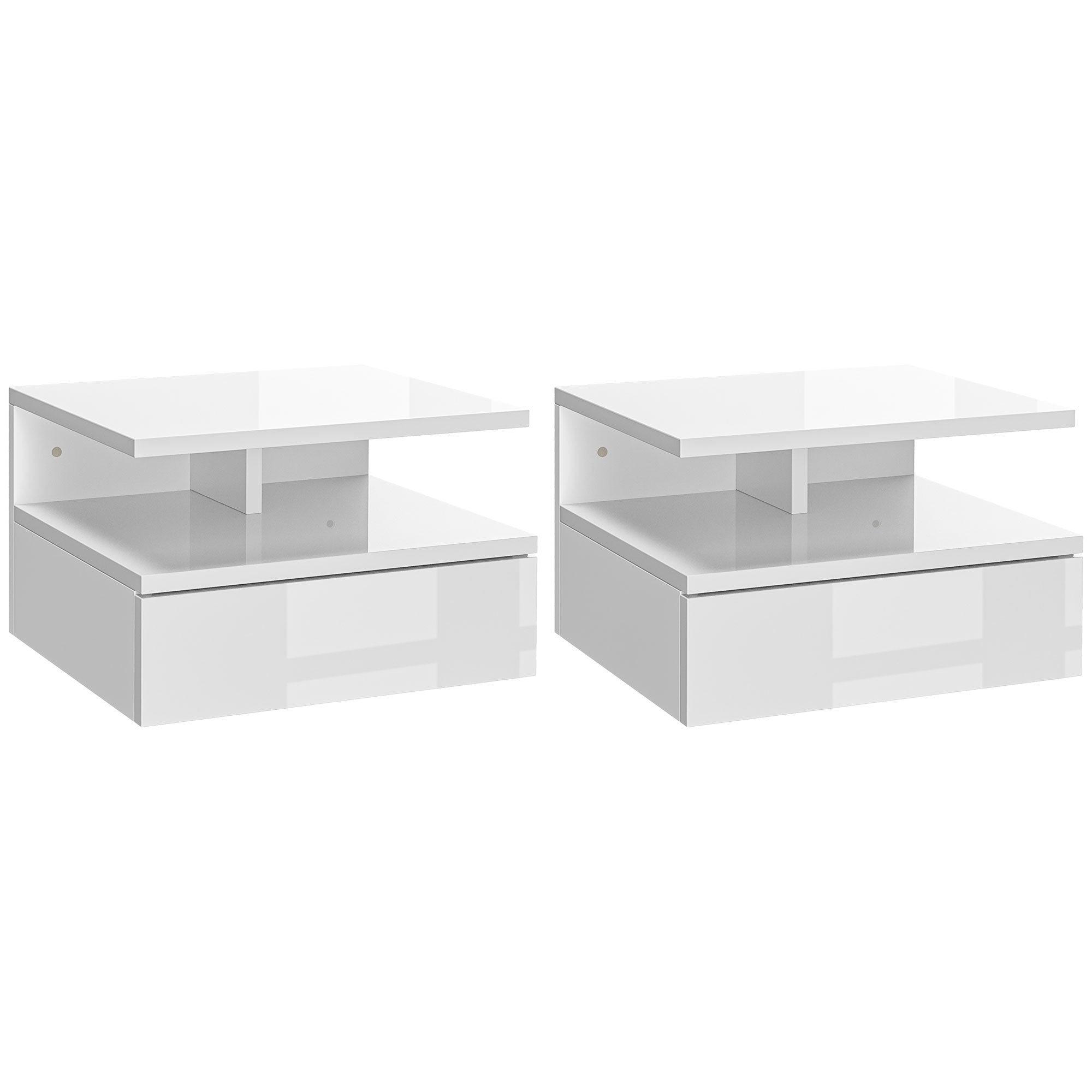 Set of 2 Floating Bedside Tables Hanging Bedside Tables with 1 Drawer and Open Shelf for Bedroom 35x32x22.5 cm Bright White