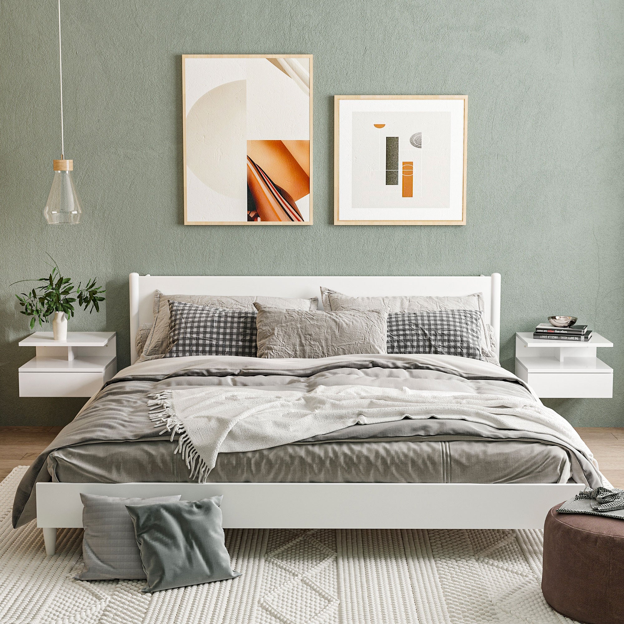 Set of 2 Floating Bedside Tables Hanging Bedside Tables with 1 Drawer and Open Shelf for Bedroom 35x32x22.5 cm Bright White