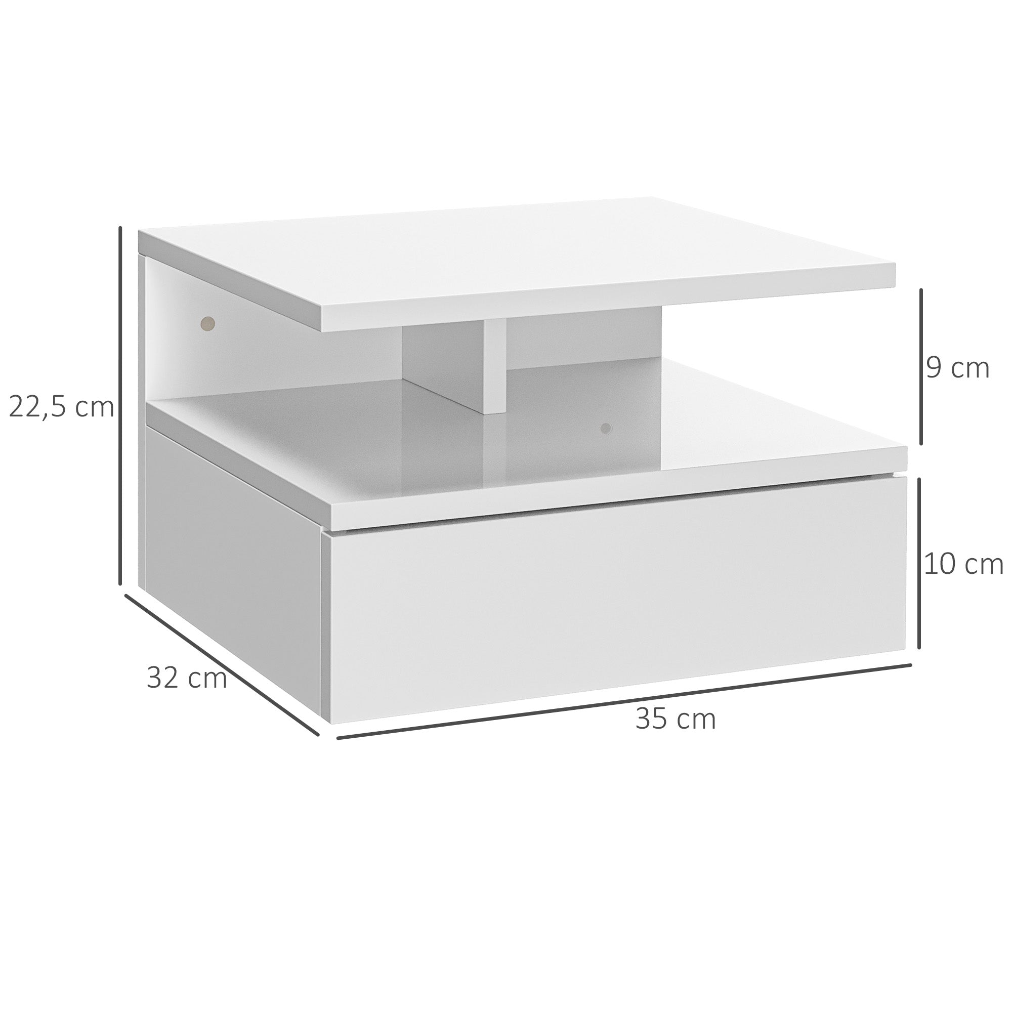 Set of 2 Floating Bedside Tables Hanging Bedside Tables with 1 Drawer and Open Shelf for Bedroom 35x32x22.5 cm Bright White