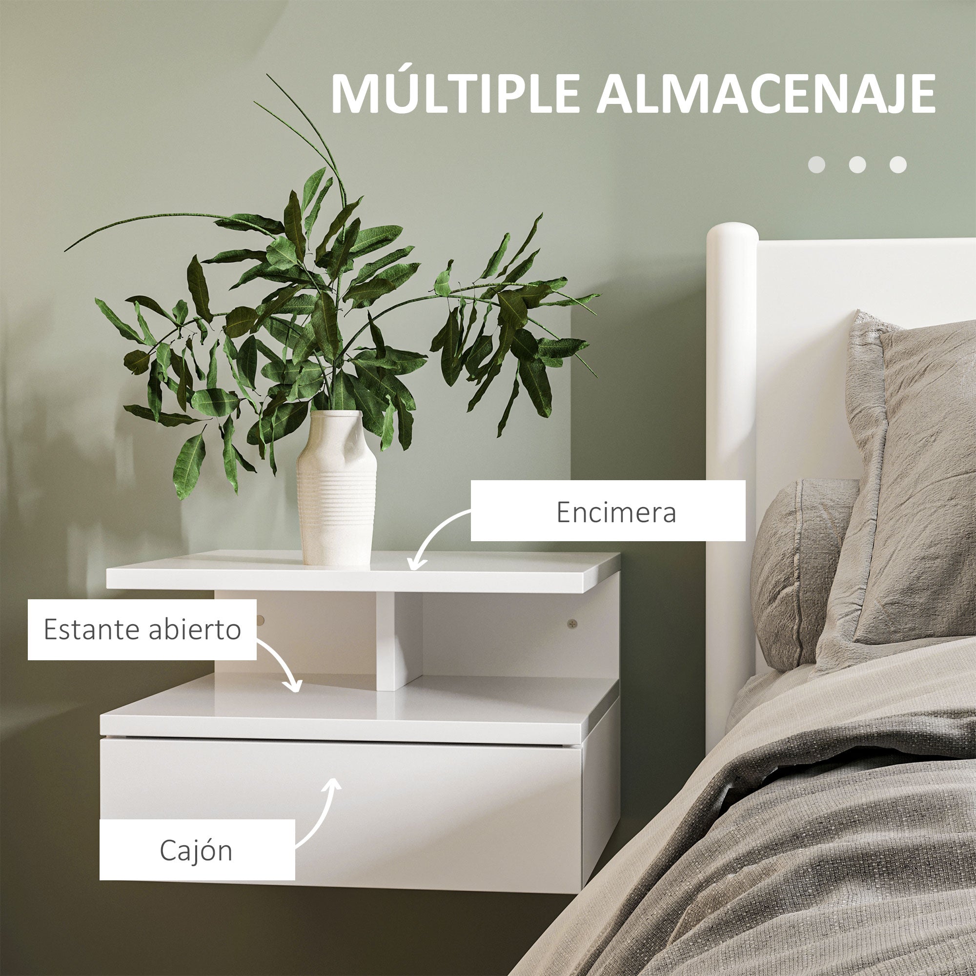 Set of 2 Floating Bedside Tables Hanging Bedside Tables with 1 Drawer and Open Shelf for Bedroom 35x32x22.5 cm Bright White