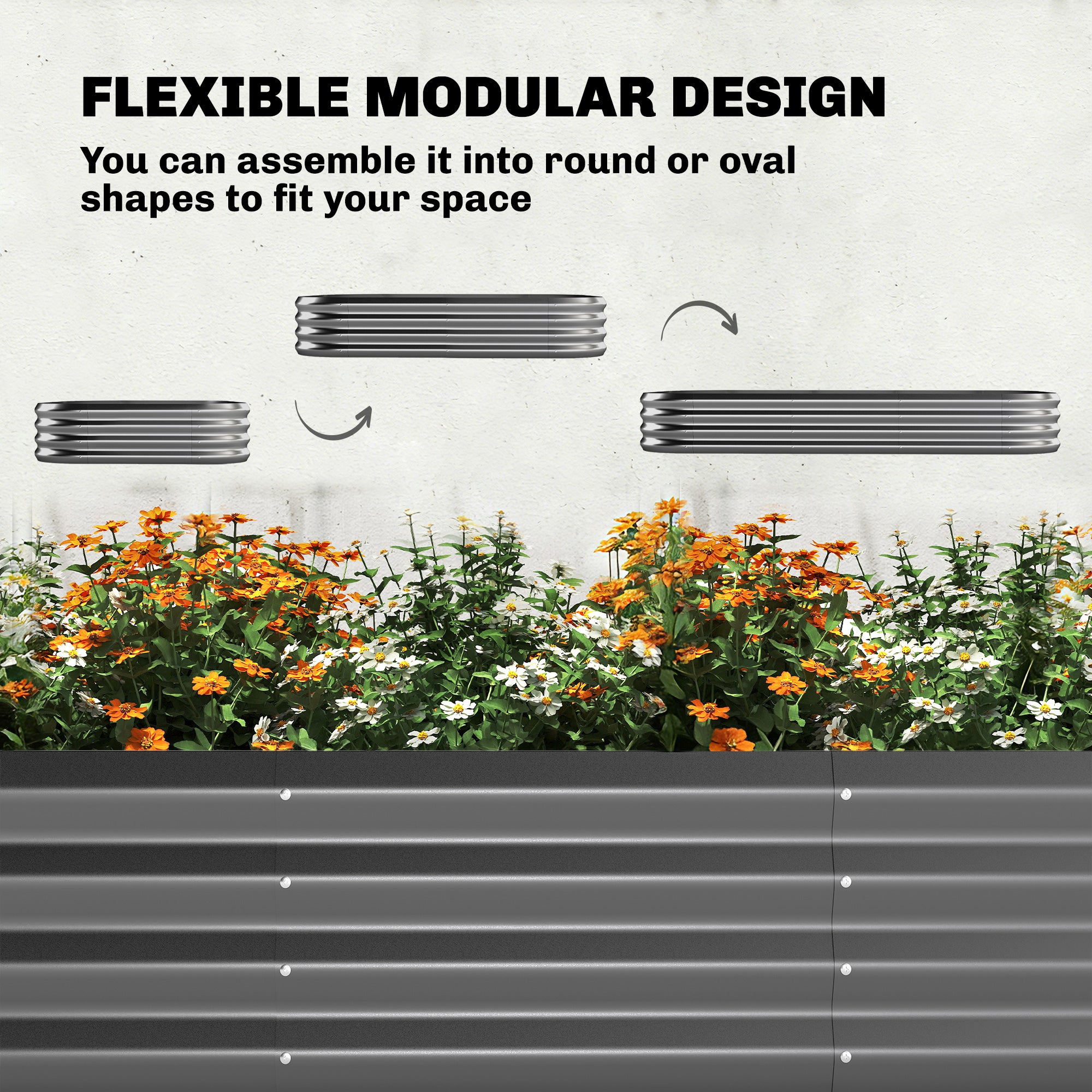 Raised Garden Bed with Trellis, Galvanized Metal Planter with Protective Edge & Gloves for Herbs, Vegetables, Flowers — 86.6 x 43.3 x 59.1 in (220 x 110 x 150 cm), Dark Gray