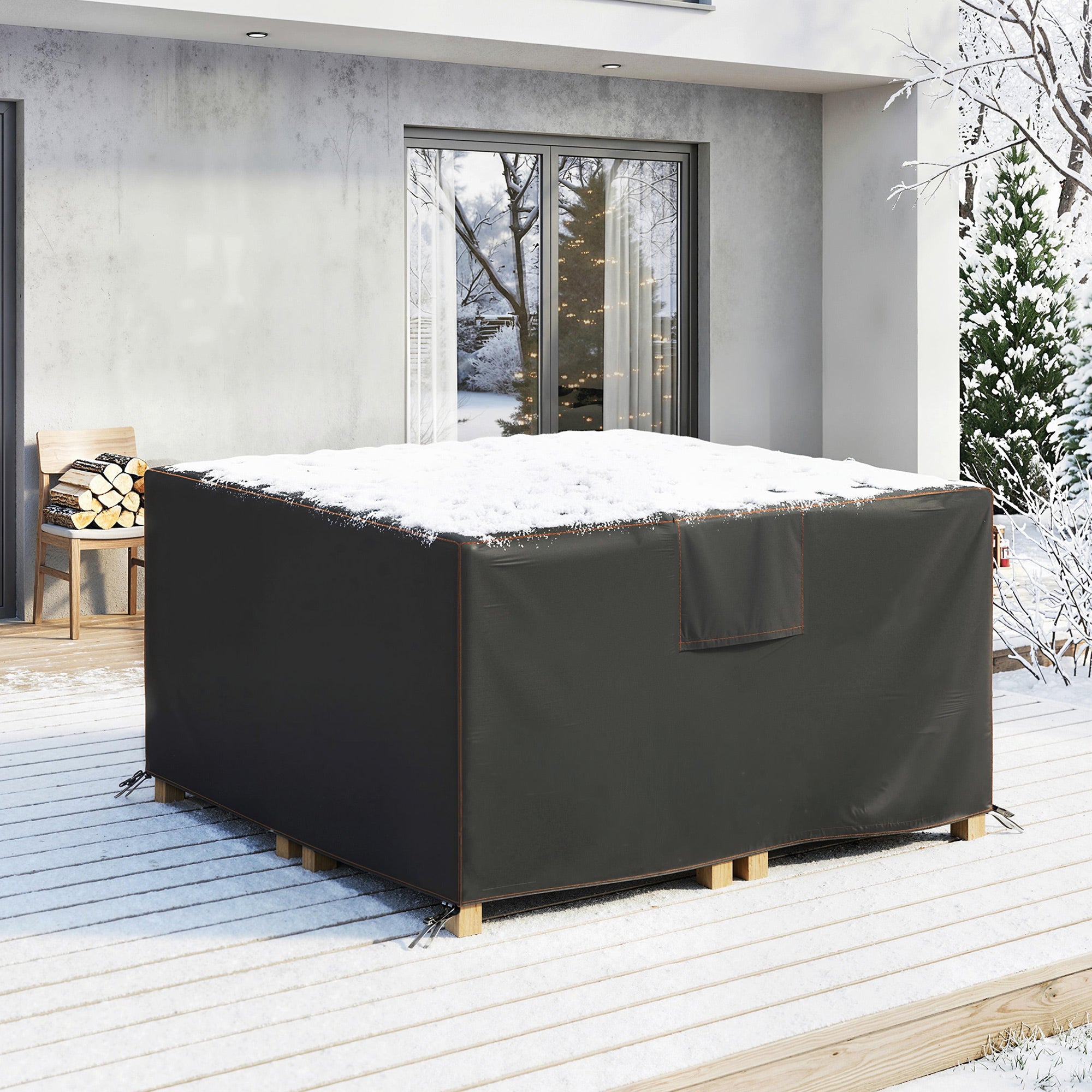 Patio Furniture Cover — Winterproof, Waterproof, Anti-UV, 420D Oxford, Windproof, Square 125 x 125 x 74 cm (Black)