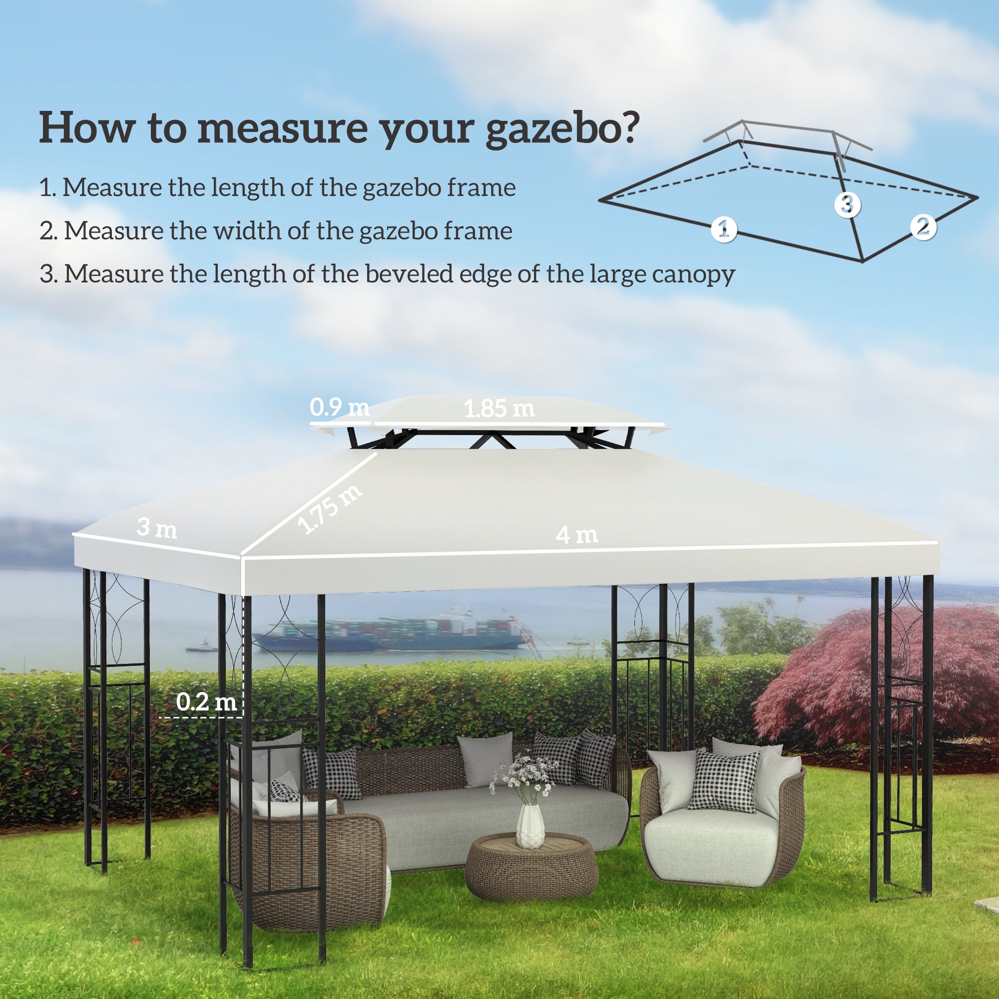 Replacement Roof for Metal Pavilion 3x4m Water-resistant Pavilion Roof with Double Roof, Replacement Cover for Garden Pavilion Party Tent Gazebo Polyester Cream White