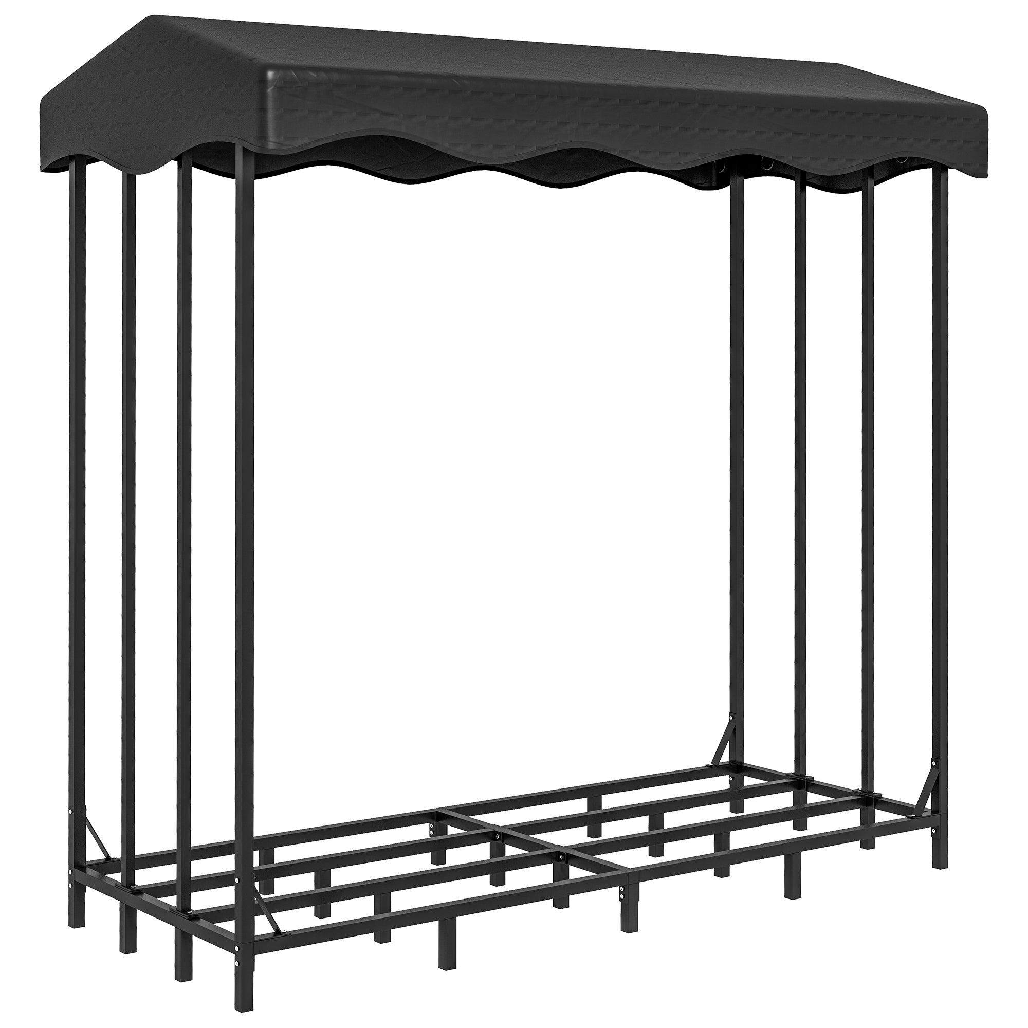 Outdoor Log Holder with Cover, Reinforced Metal Log Store for Firewood with 2000kg Capacity, 185x90x185 cm, Black