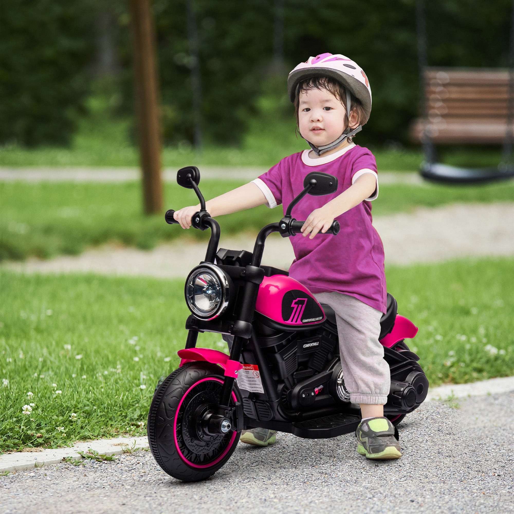Children's Motorcycle Kids Electric Motorbike Electric Vehicle Children's Vehicle with 2 Removable Training Wheels, 3 km/h, for 1.5-3 Years Kids Pink 76 x 42 x 57 cm
