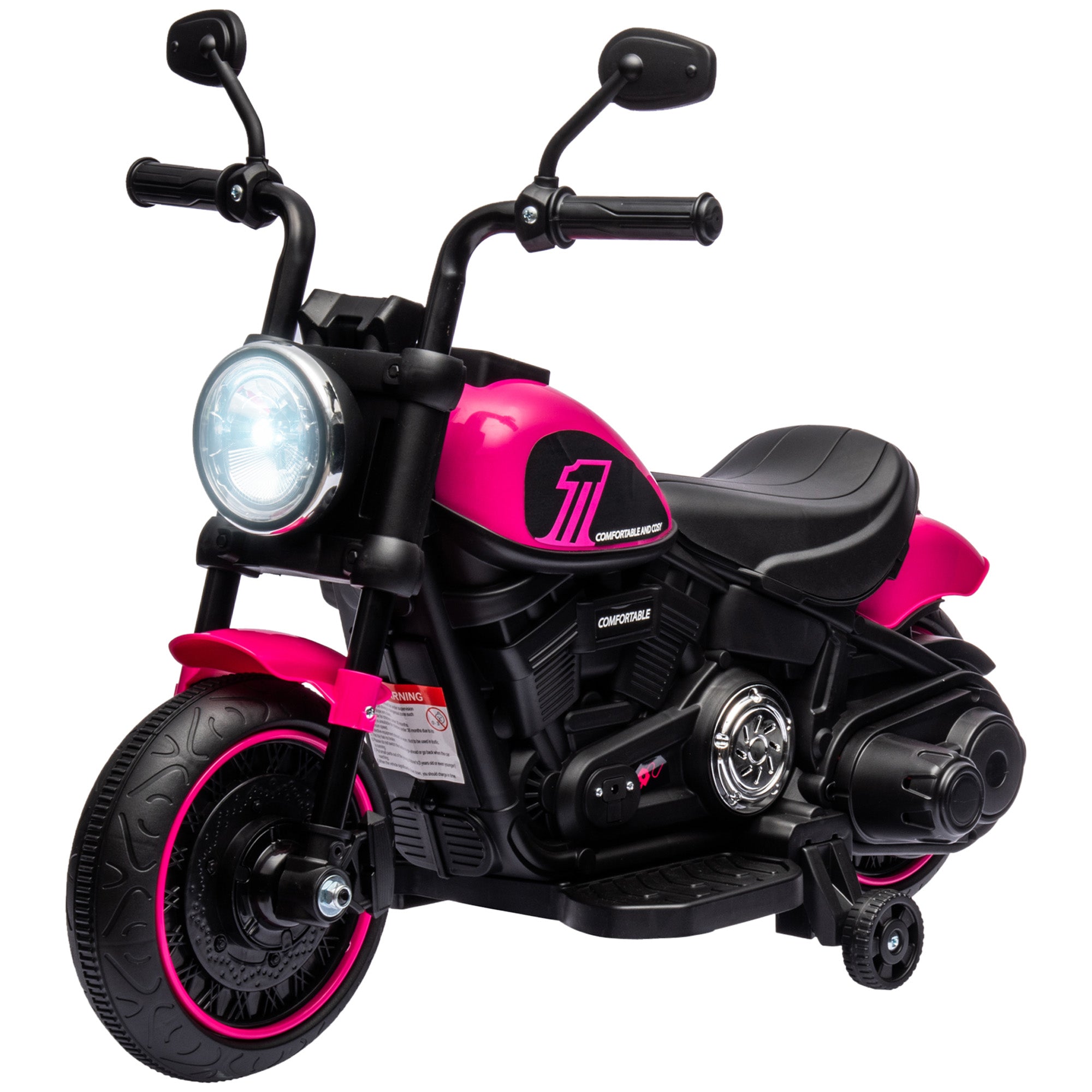 Children's Motorcycle Kids Electric Motorbike Electric Vehicle Children's Vehicle with 2 Removable Training Wheels, 3 km/h, for 1.5-3 Years Kids Pink 76 x 42 x 57 cm