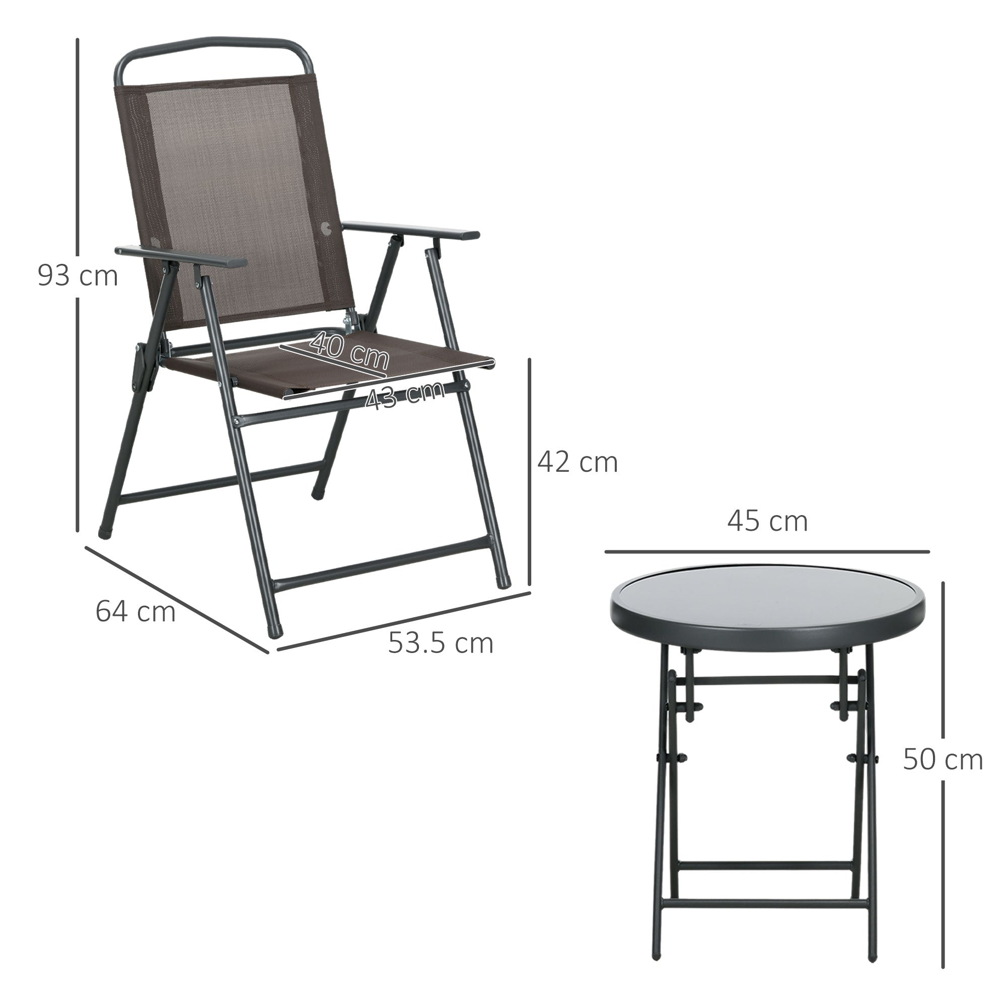 3-Piece Metal Bistro Set Weatherproof Garden Furniture Set with Folding Glass Table Garden Chairs Outdoor Balcony Furniture Set Seating Group Balcony Set Garden Furniture Brown