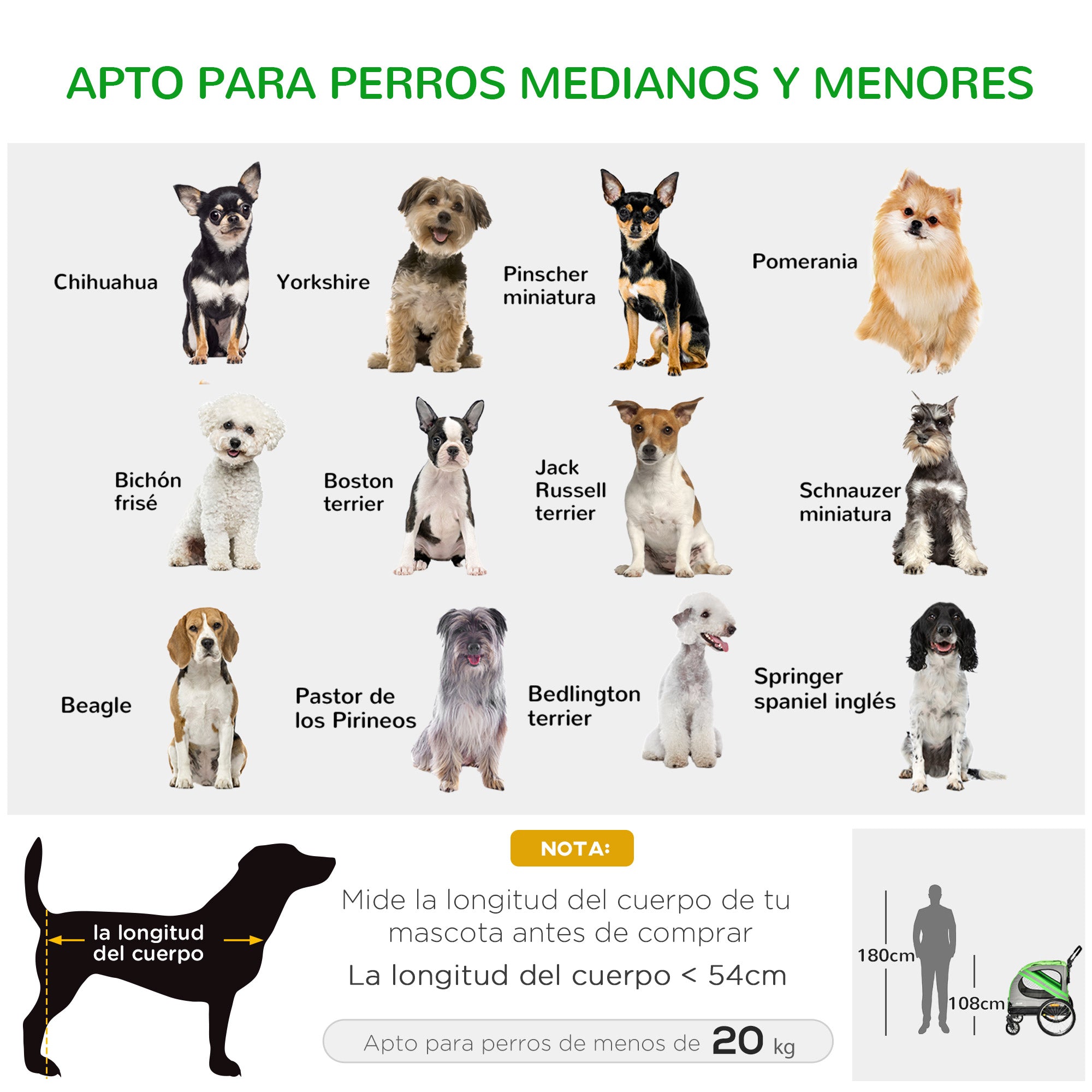 Bike Trailer for Dogs 2 in 1 Pet Transporter with Roll-up Doors Safety Belt Flag and 6 Reflectors Load 30 kg 140x72.5x108 cm Green