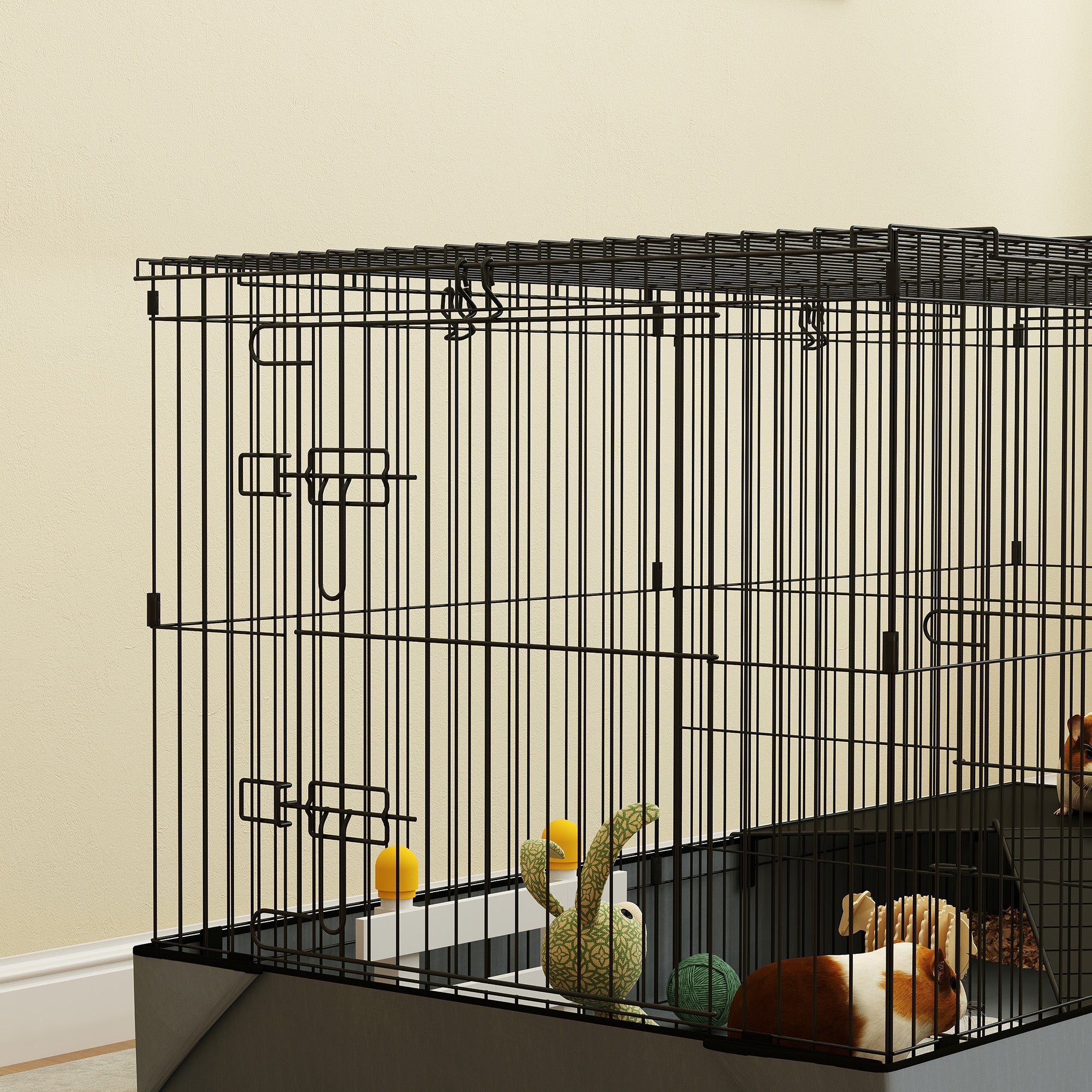 Small Animal Cage, Pet Hutch with Ramp, Partition, Rodent Cage with Removable Cover, Fabric Base, Rabbit Cage for Small Pets Steel Black
