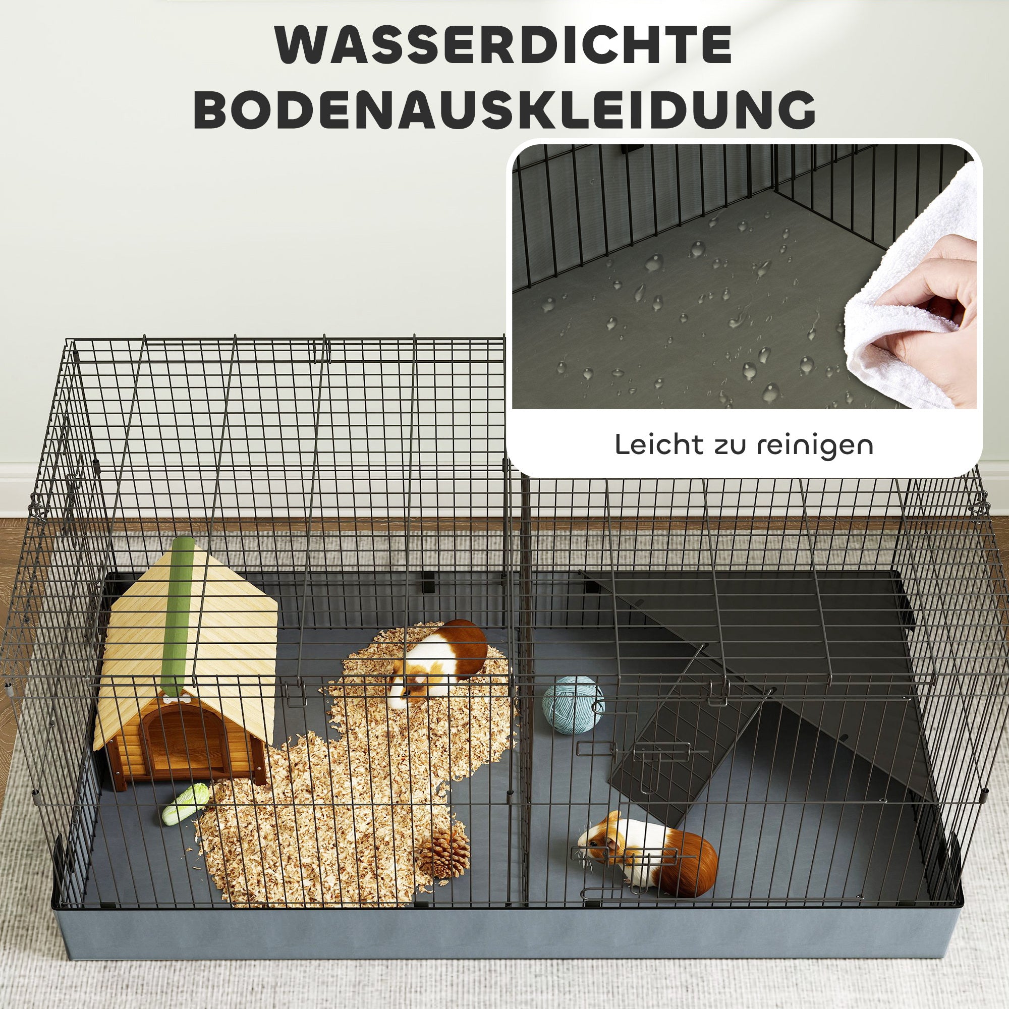 Small Animal Cage, Pet Hutch with Ramp, Partition, Rodent Cage with Removable Cover, Fabric Base, Rabbit Cage for Small Pets Steel Black