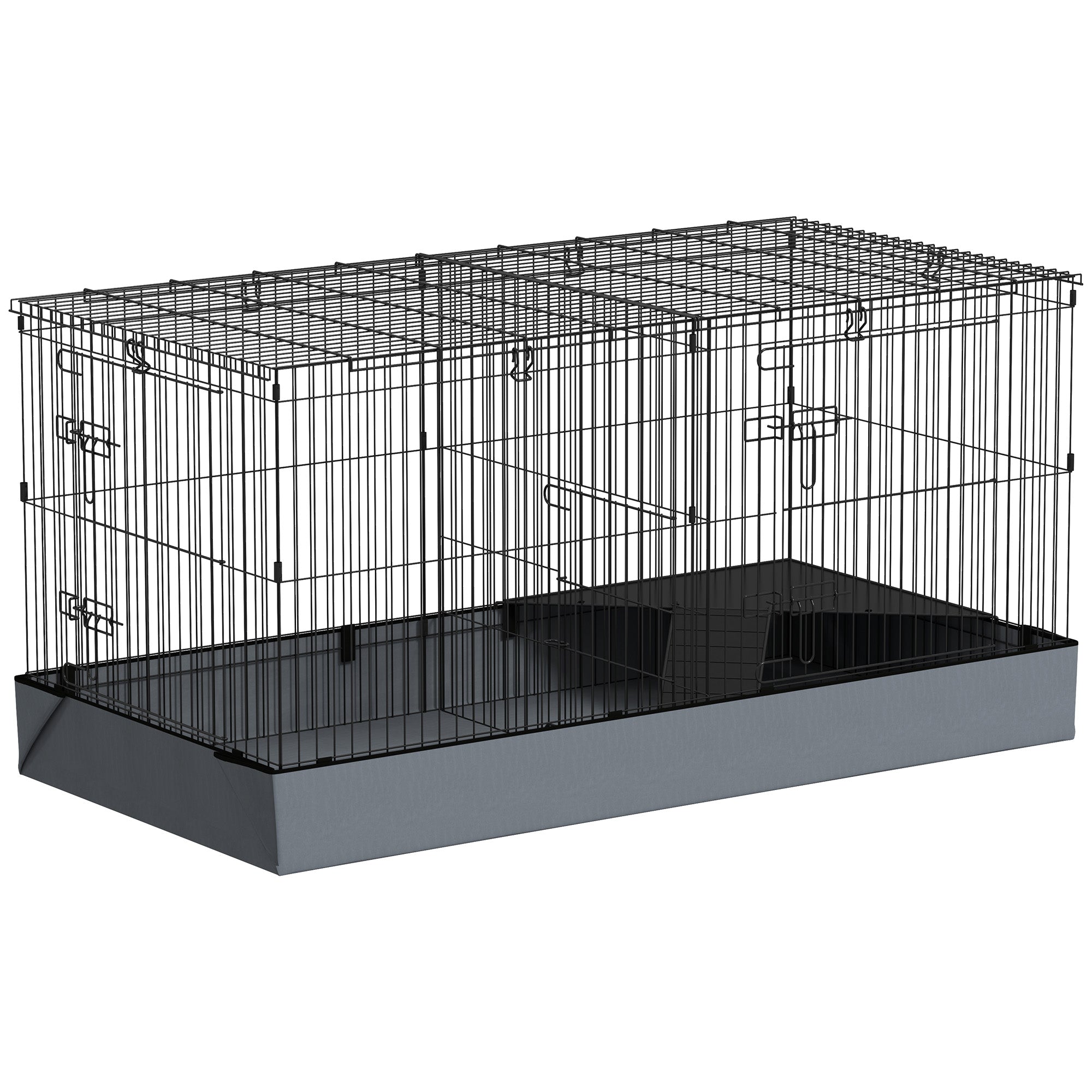 Small Animal Cage, Pet Hutch with Ramp, Partition, Rodent Cage with Removable Cover, Fabric Base, Rabbit Cage for Small Pets Steel Black