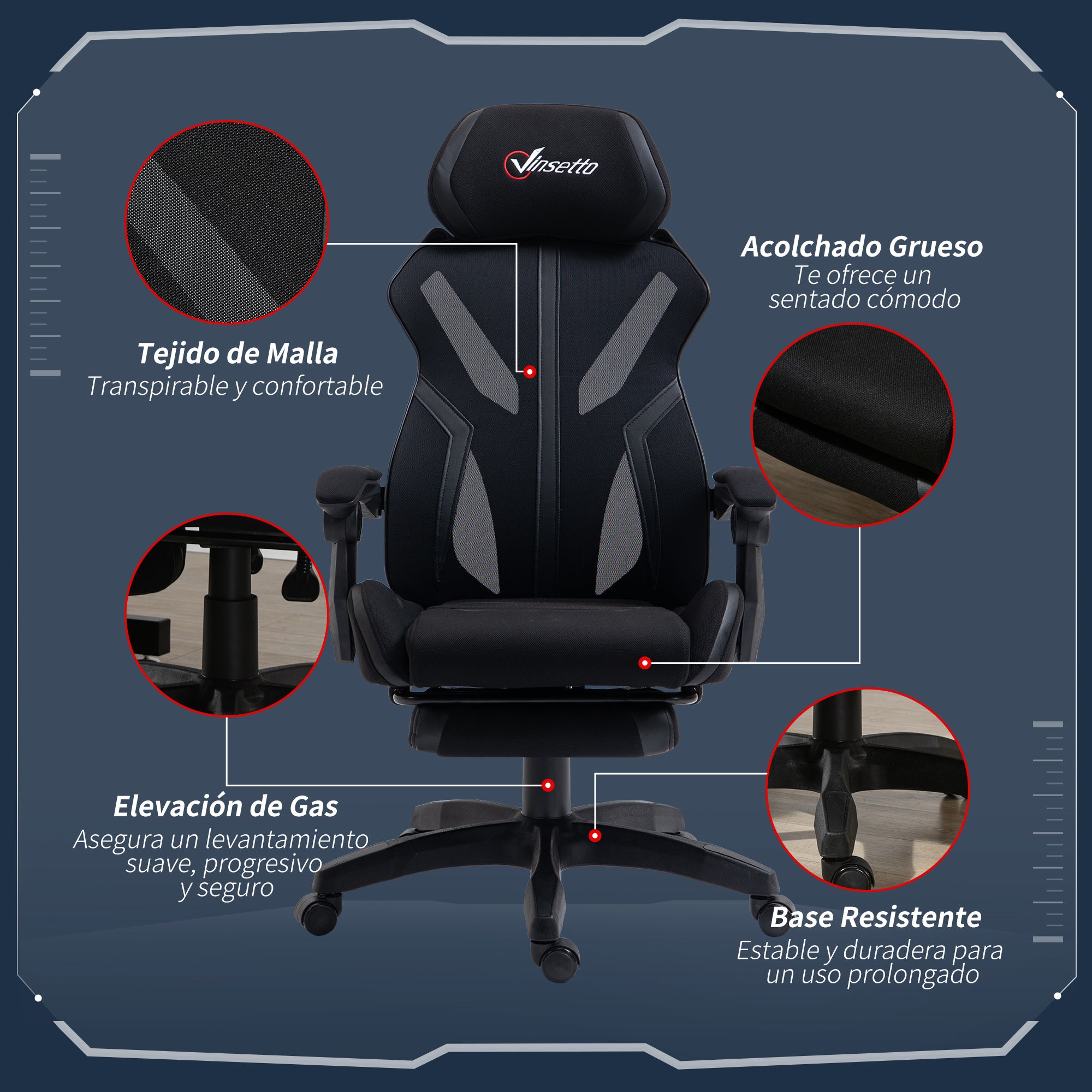 Gaming Chair with Retractable Footrest Desk Chair Reclining Office Chair with Headrest and Adjustable Height 25.6x25.6x47-50.8 inches Black