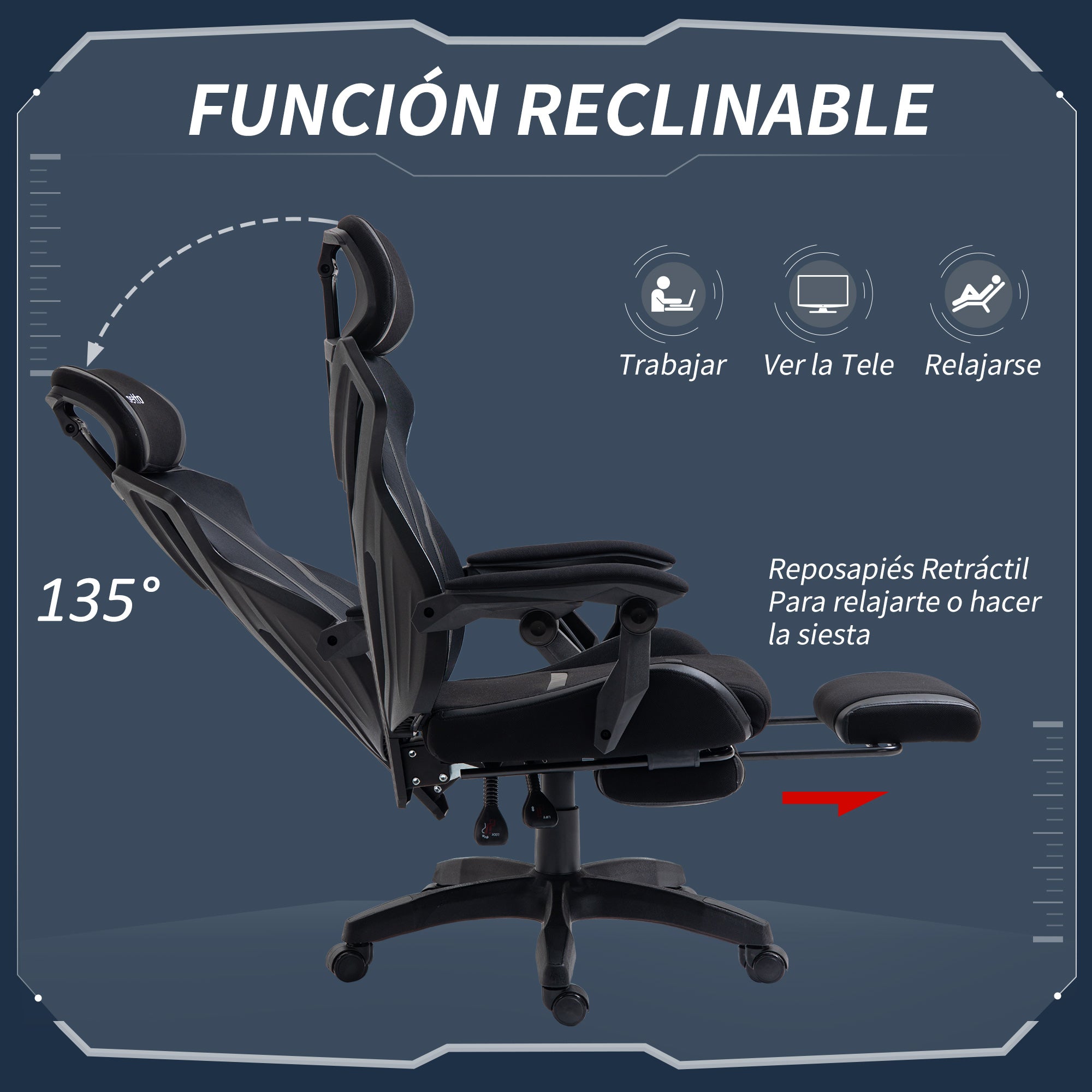 Gaming Chair with Retractable Footrest Desk Chair Reclining Office Chair with Headrest and Adjustable Height 25.6x25.6x47-50.8 inches Black