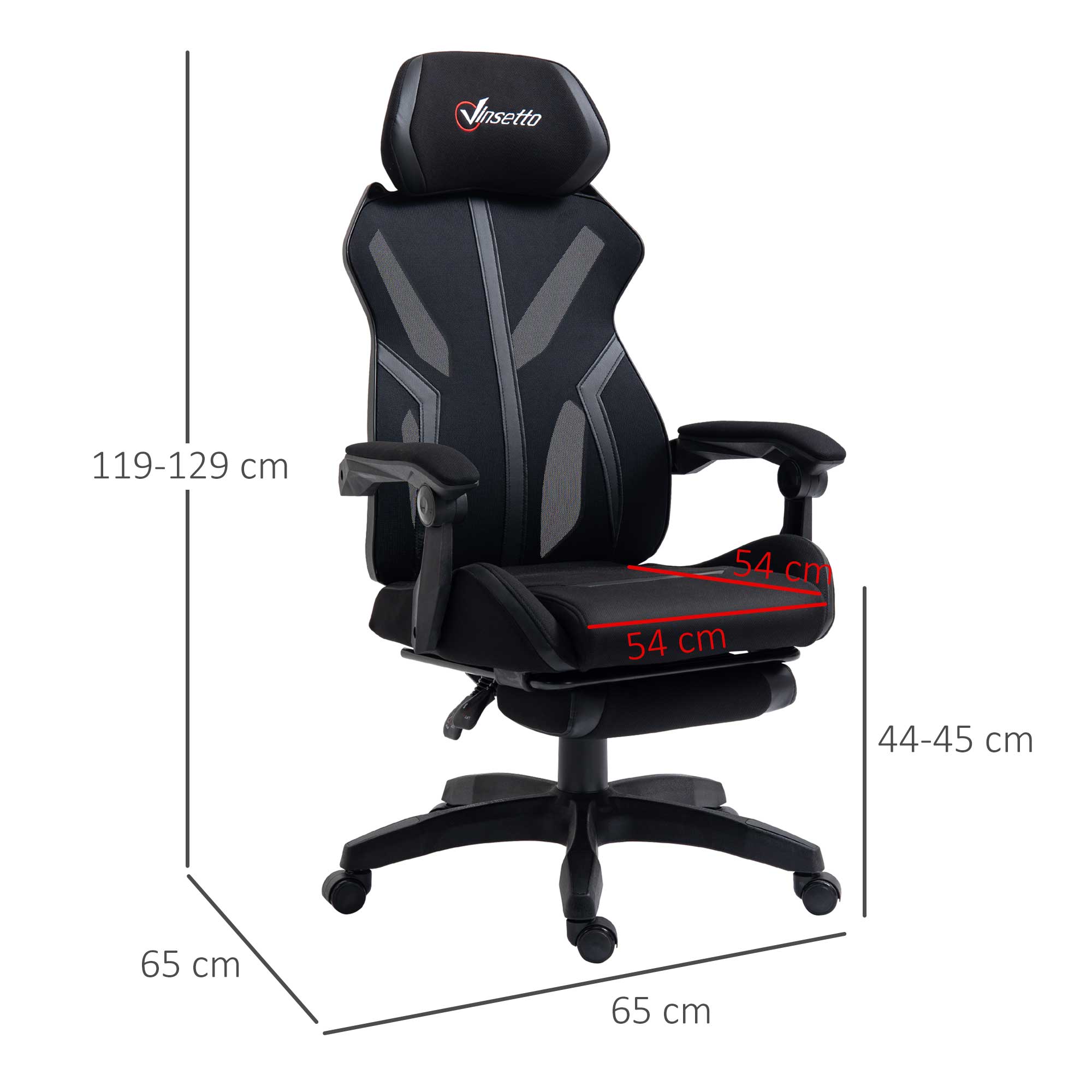 Gaming Chair with Retractable Footrest Desk Chair Reclining Office Chair with Headrest and Adjustable Height 25.6x25.6x47-50.8 inches Black